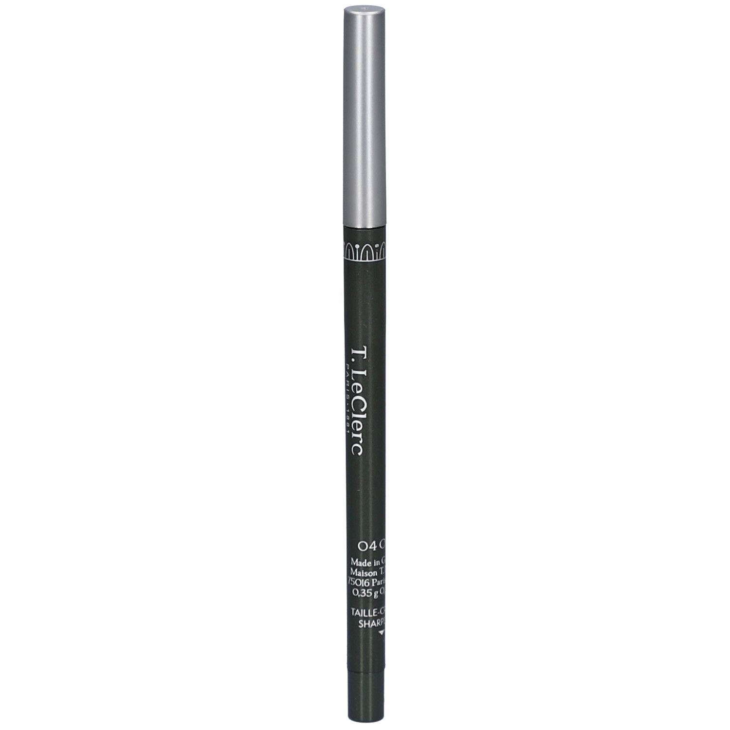 Dunkelgrüner, ausziehbarer Augenstift mit silberner Kappe. Aufschrift: T.LeClerc, 04.