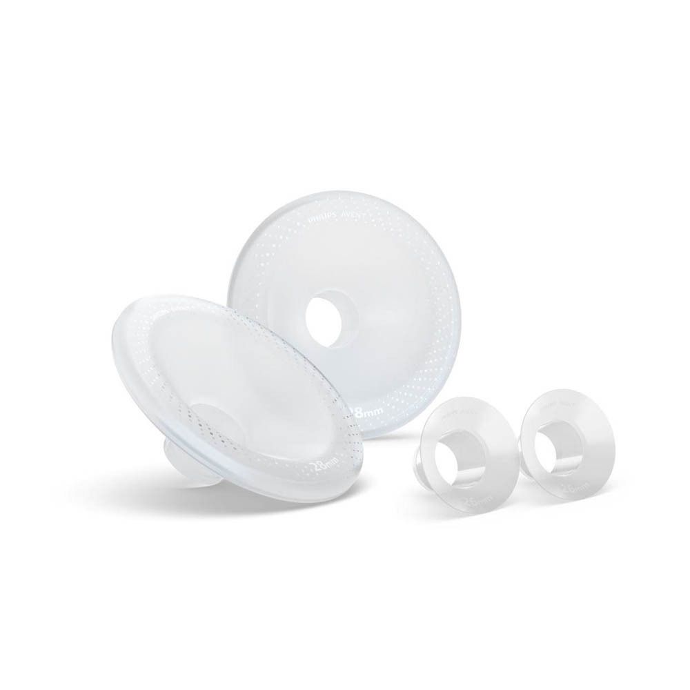 Deux flasques de tire-lait transparentes et deux valves en silicone.