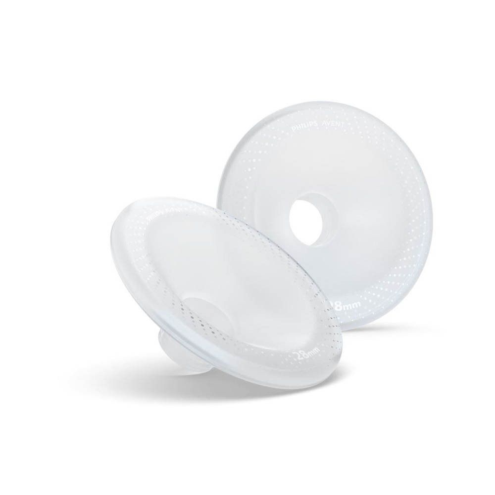 Deux flasques de tire-lait transparents en silicone, diamètre 25mm.