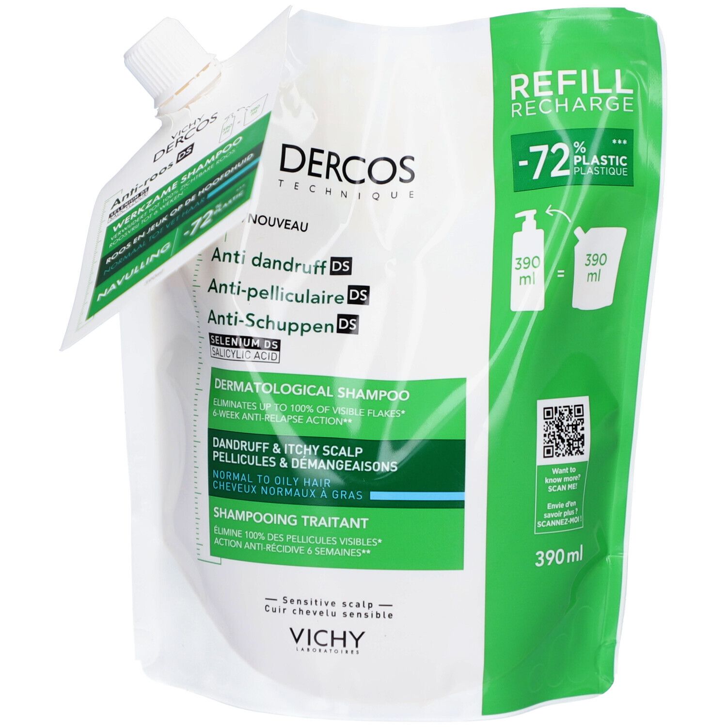 Vichy Dercos Anti-Roos DS Shampoo Navulling | Voor normaal tot vet haar Seleniumdisulfide en Salicylzuur 390