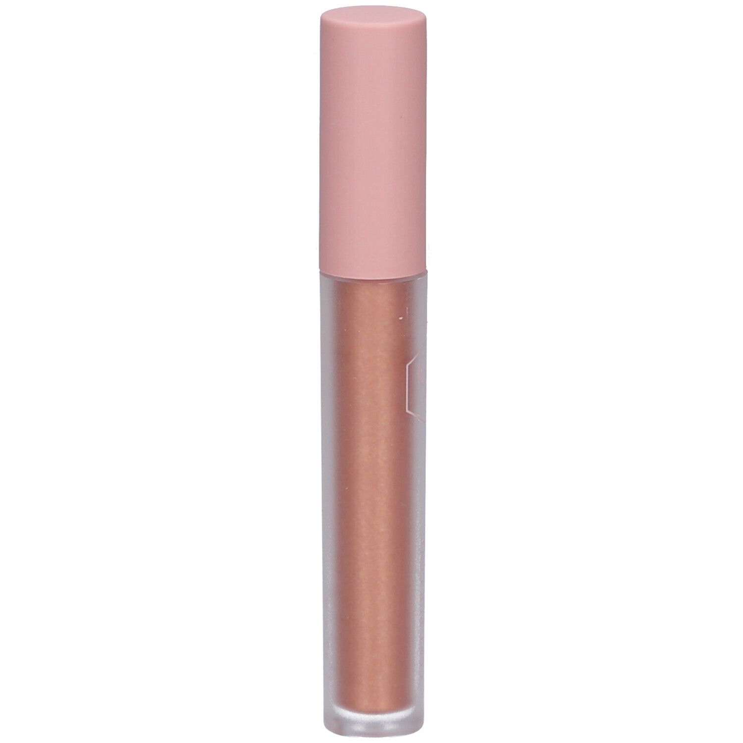 Kupferfarbener Eyelighter mit rosafarbenem Deckel.  Durchsichtige Flasche.