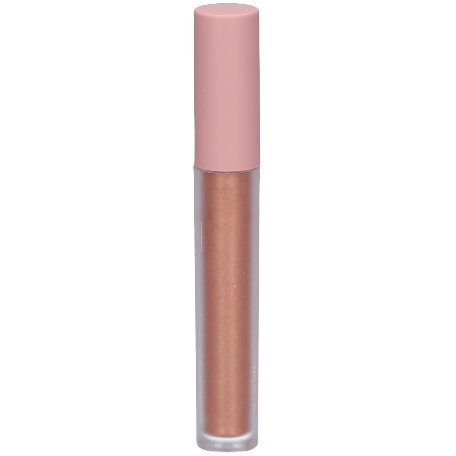 Kupferfarbener Eyelighter mit rosafarbenem Deckel.  Durchsichtige Flasche.