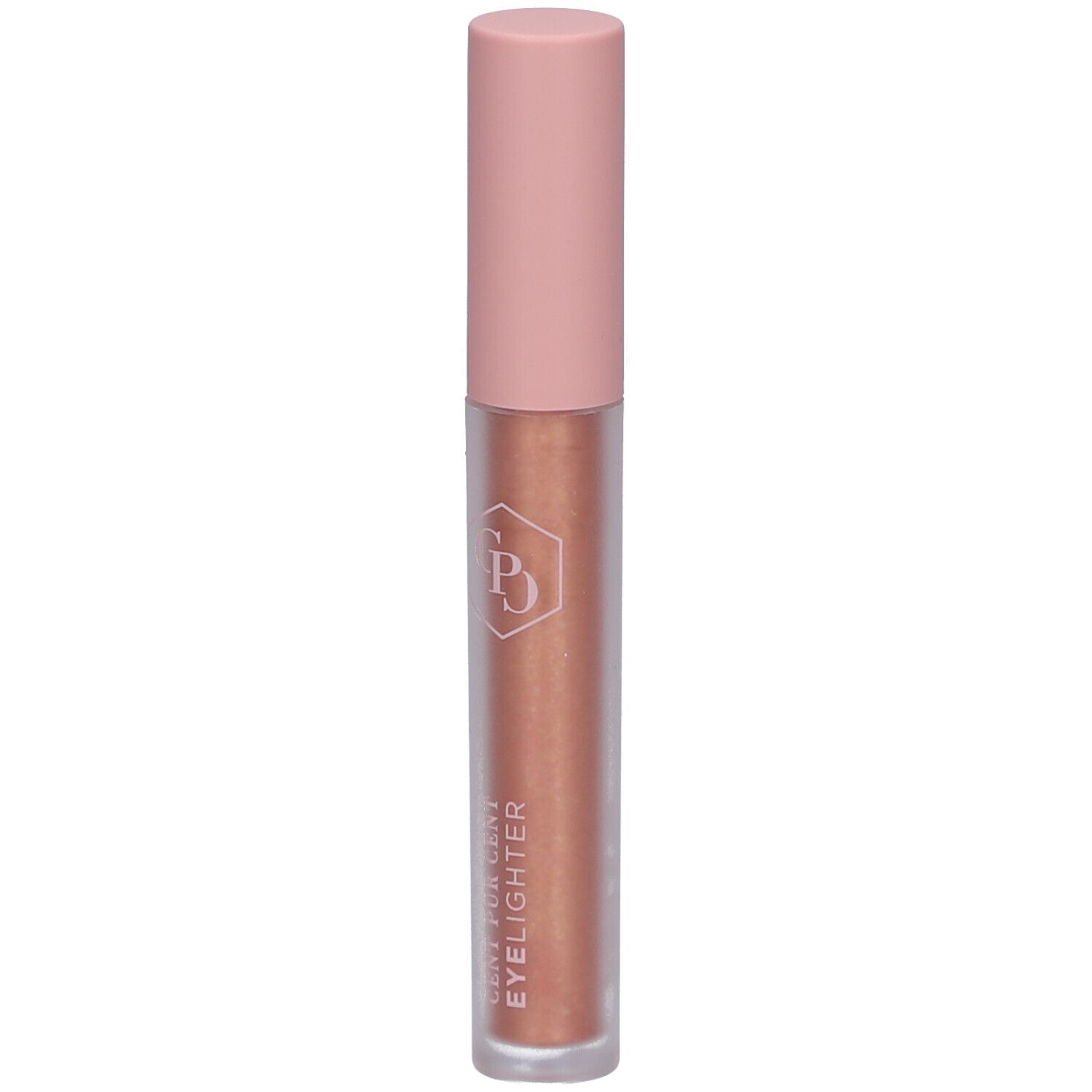 Kupferfarbener Eyelighter mit rosafarbenem Deckel. Aufschrift: CENT PUR CENT EYELIGHTER.