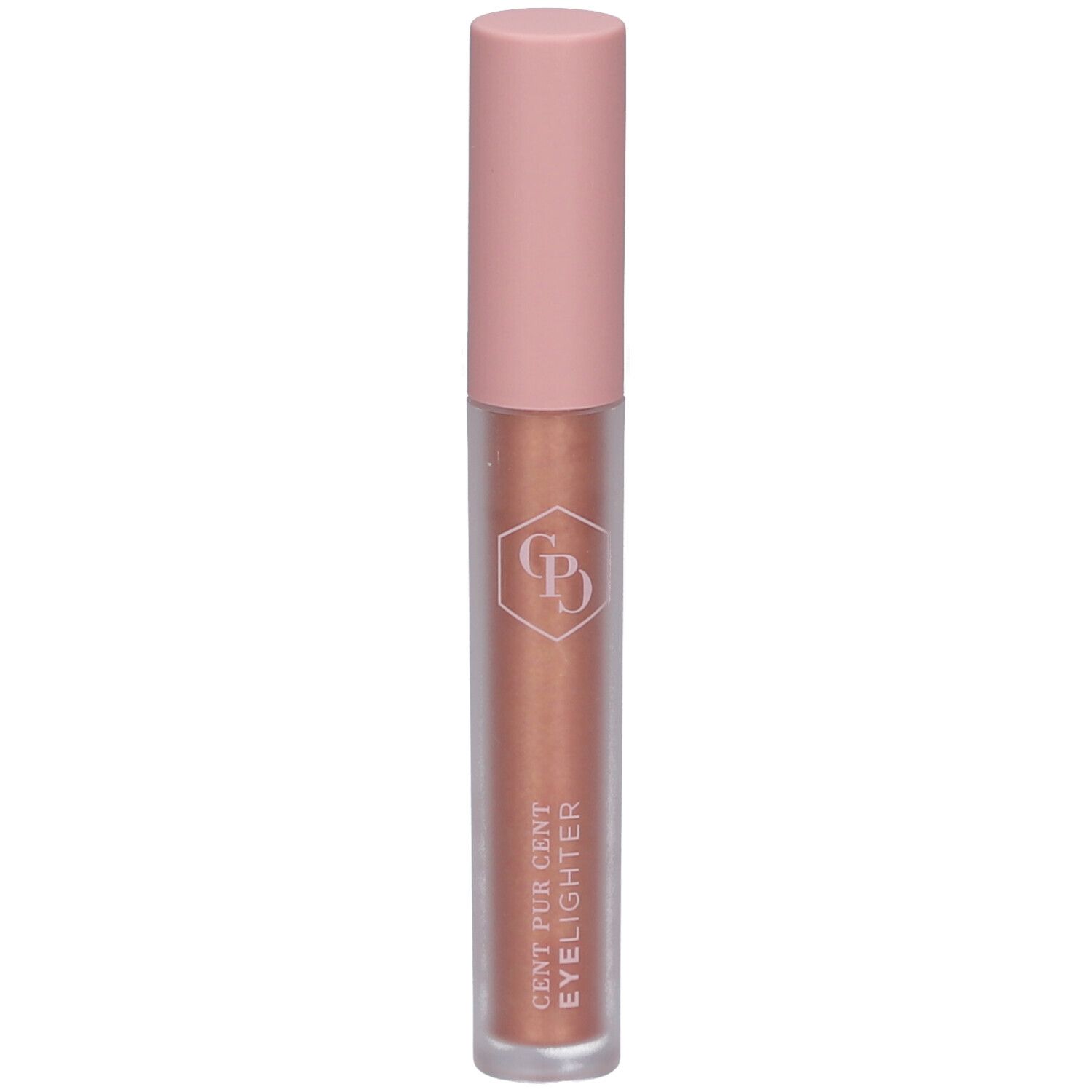 Kupferfarbener Eyelighter mit rosafarbenem Deckel. Aufschrift: CENT PUR CENT EYELIGHTER.