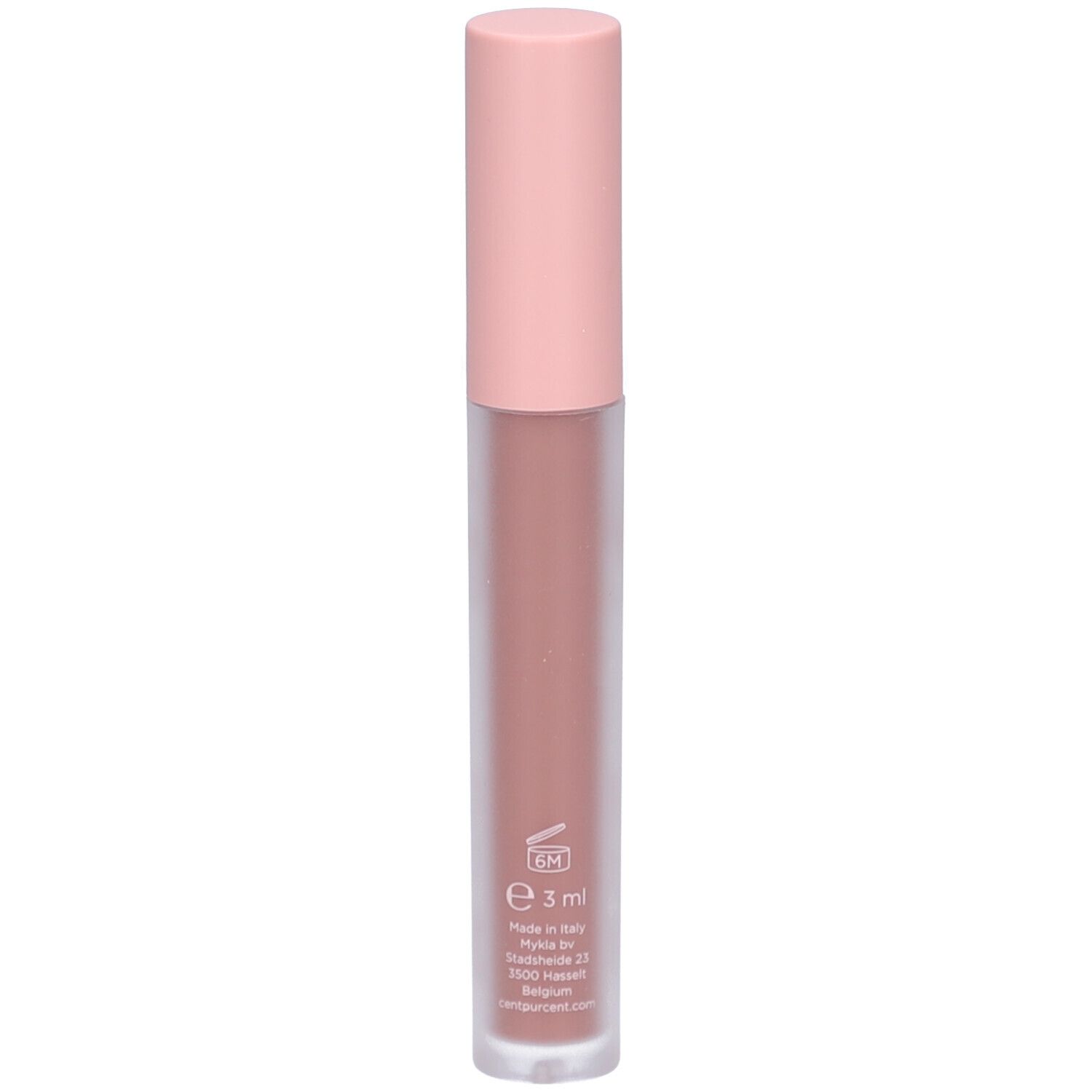 Lippenprodukt in einer Tube mit rosafarbenem Deckel. Auf der Tube sind Informationen aufgedruckt.