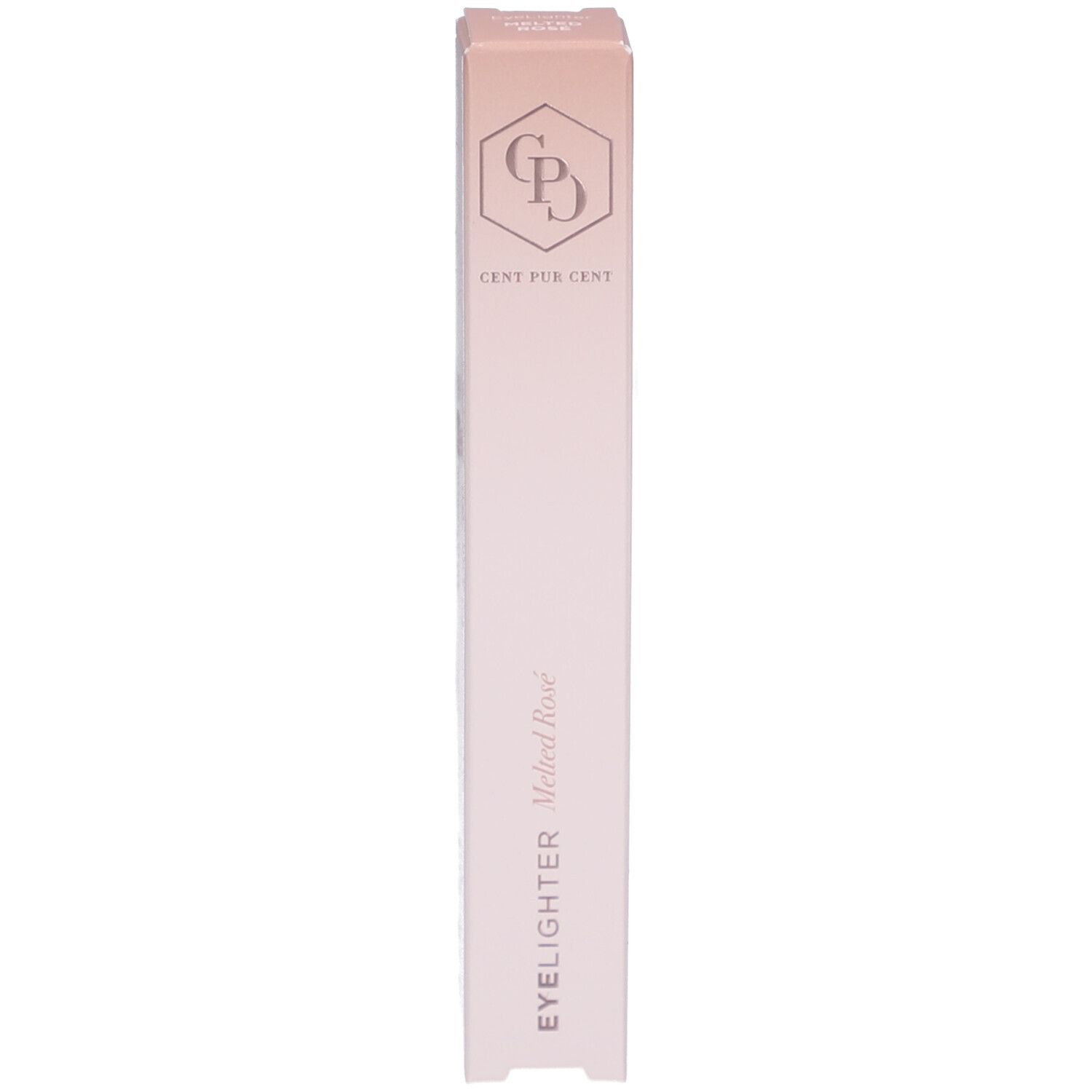Verpackung für einen Eyelighter-Stift. Auf der Verpackung steht „CENT PUR CENT EYELIGHTER Melted Rosé“.