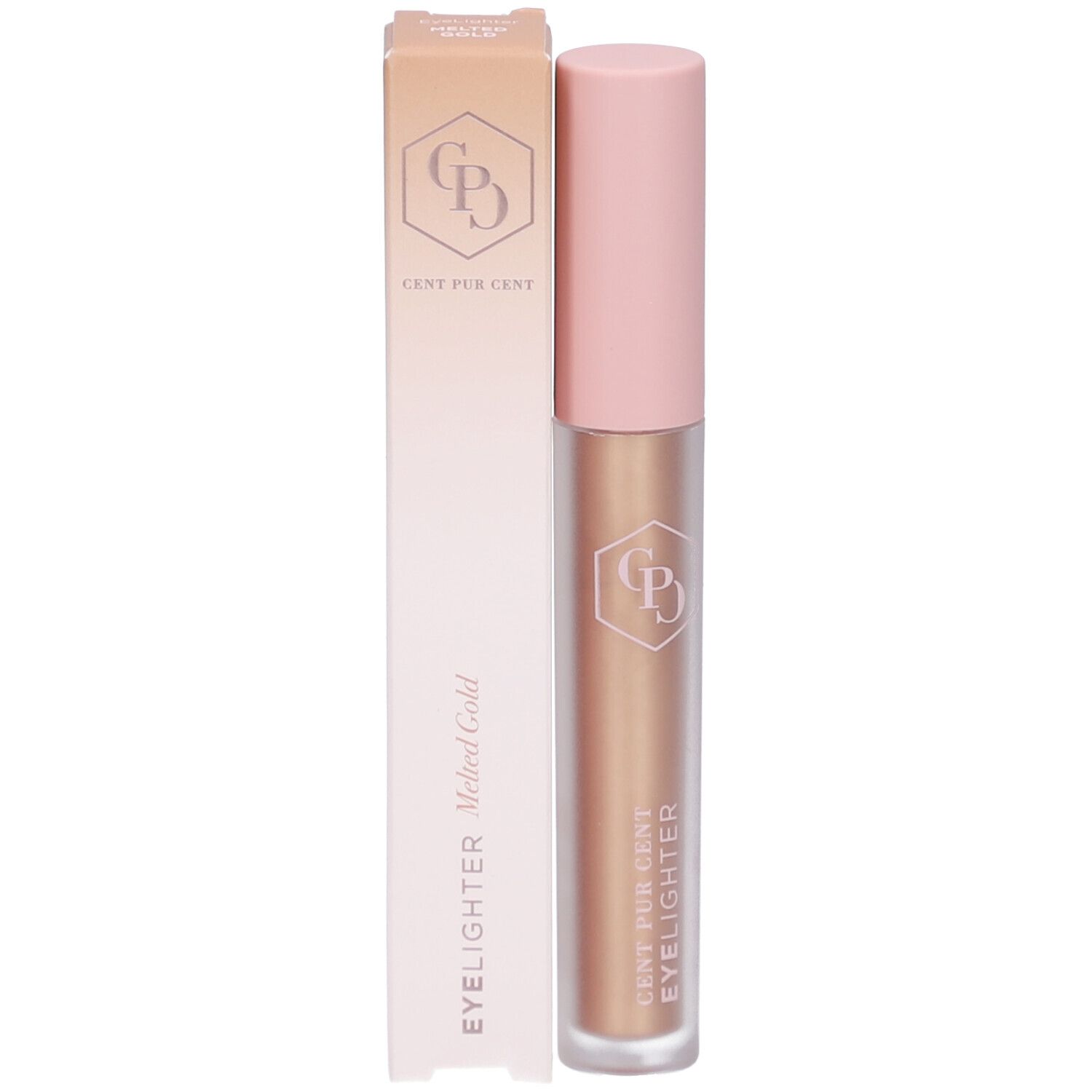 Eyelighter und Verpackung. Aufschrift: Cent Pur Cent Eyelighter Melted Gold.