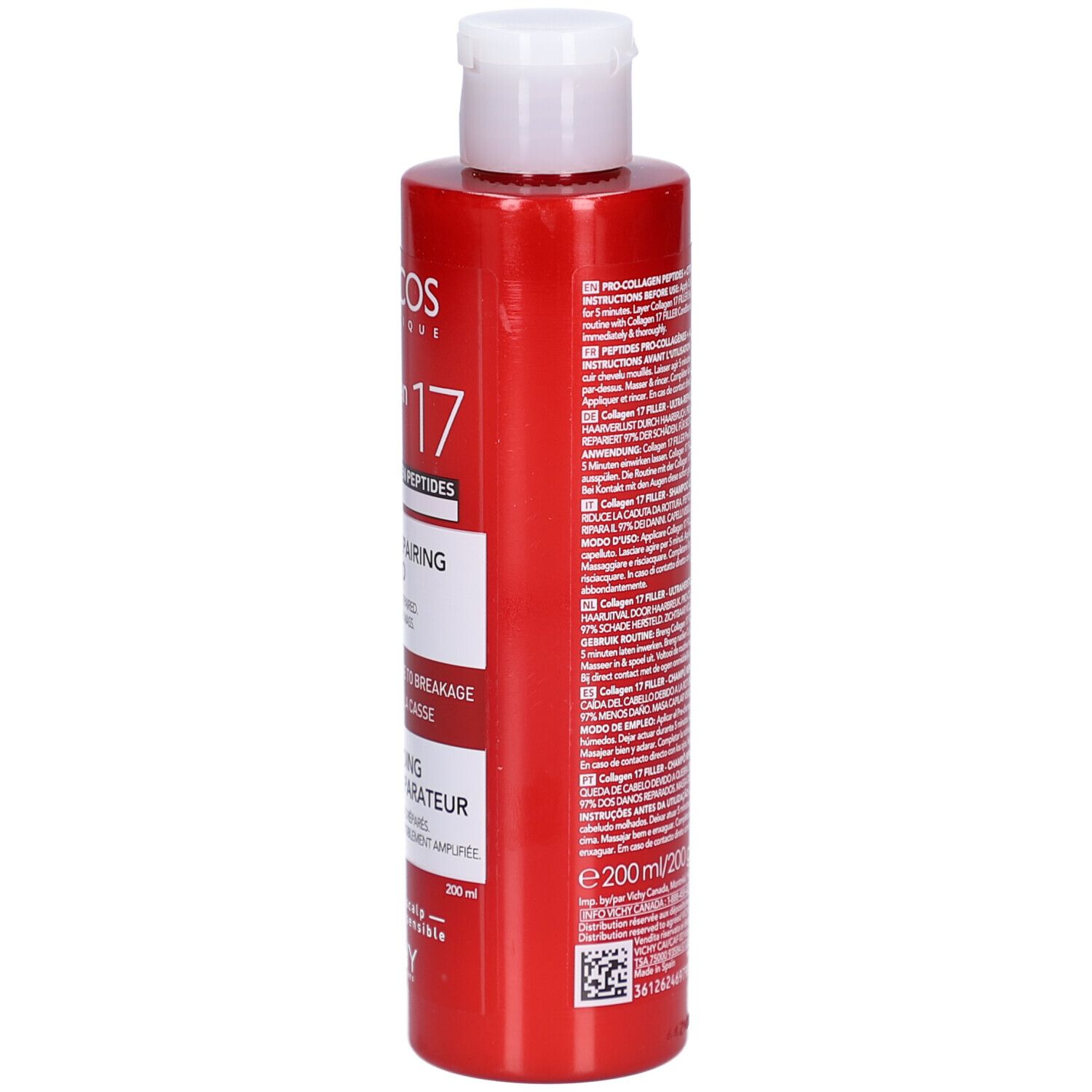 Rote Flasche mit weißem Klappdeckel, 200ml, mit Aufdruck 'Collagen 17'.