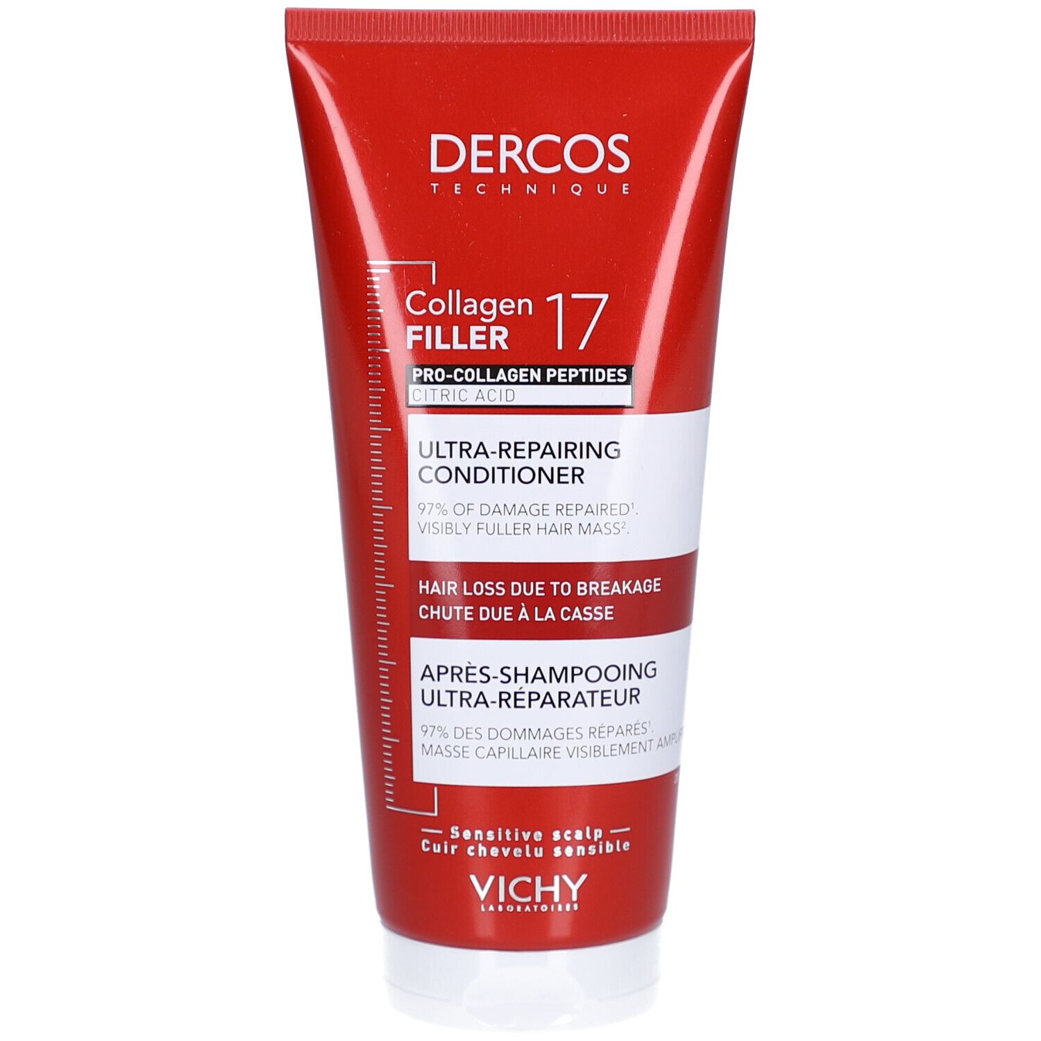 Vichy Dercos Collagen 17 Filler Conditioner | Beschadigd en Breekbaar Haar Pro-Collageen Peptiden Citroenzuur 200