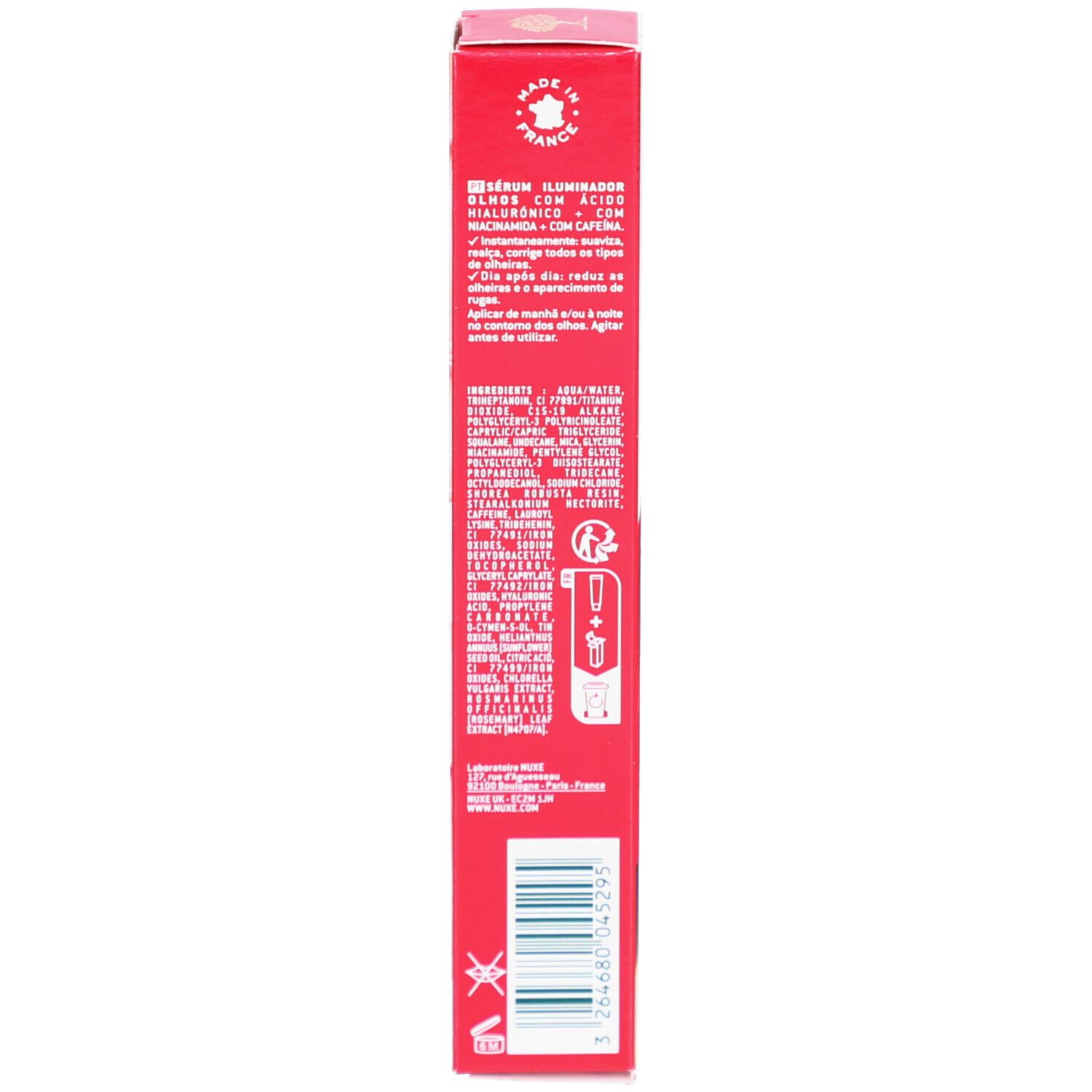 Seitenansicht der Faltschachtel mit Produktinformationen.