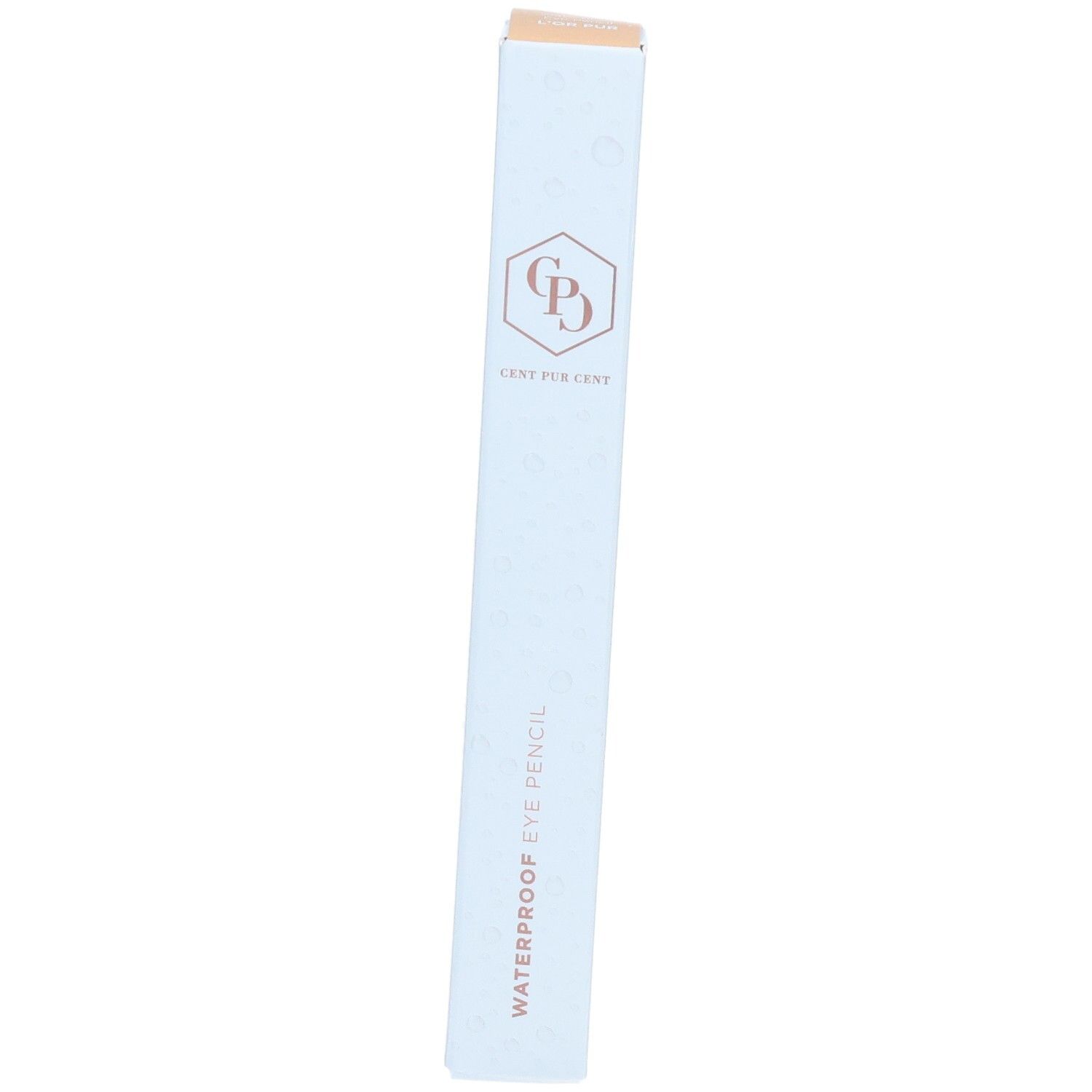 Schachtel mit Cent Pur Cent Crayon Yeux Waterproof L'Or Pur. Hellblaue Verpackung mit Logo und Produktbezeichnung.