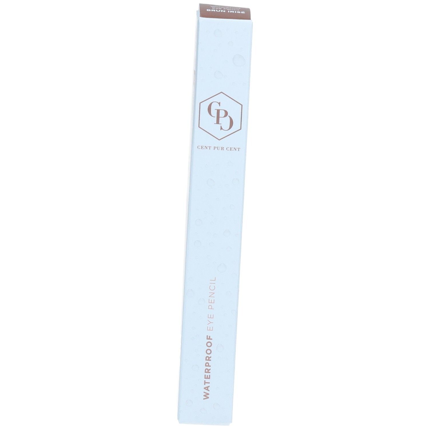 Schachtel mit Cent Pur Cent Crayon Yeux Waterproof. Hellblaue Verpackung, Markenlogo und Produktbezeichnung.