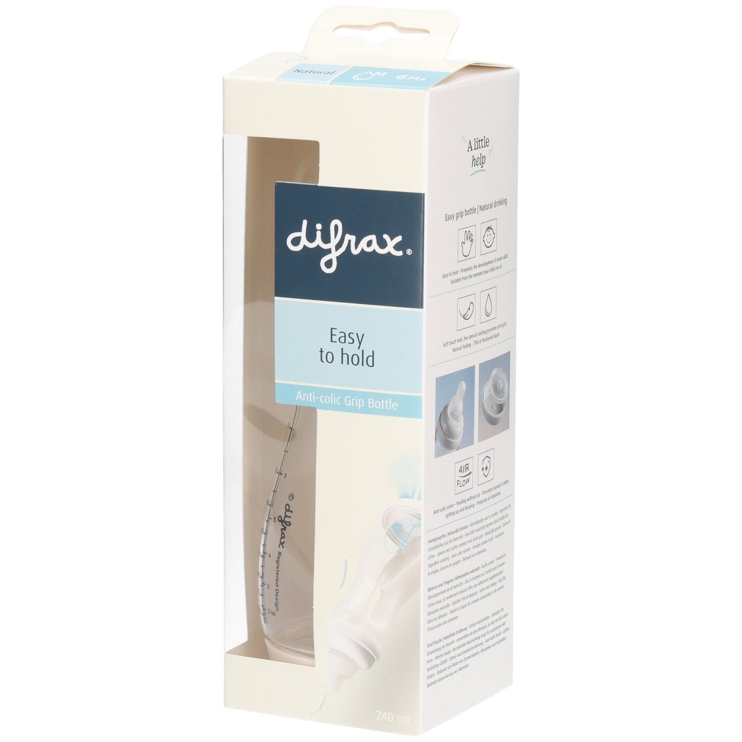 Difrax Handgreepfles Ivory 240ml 1st 1 St Babyflasche