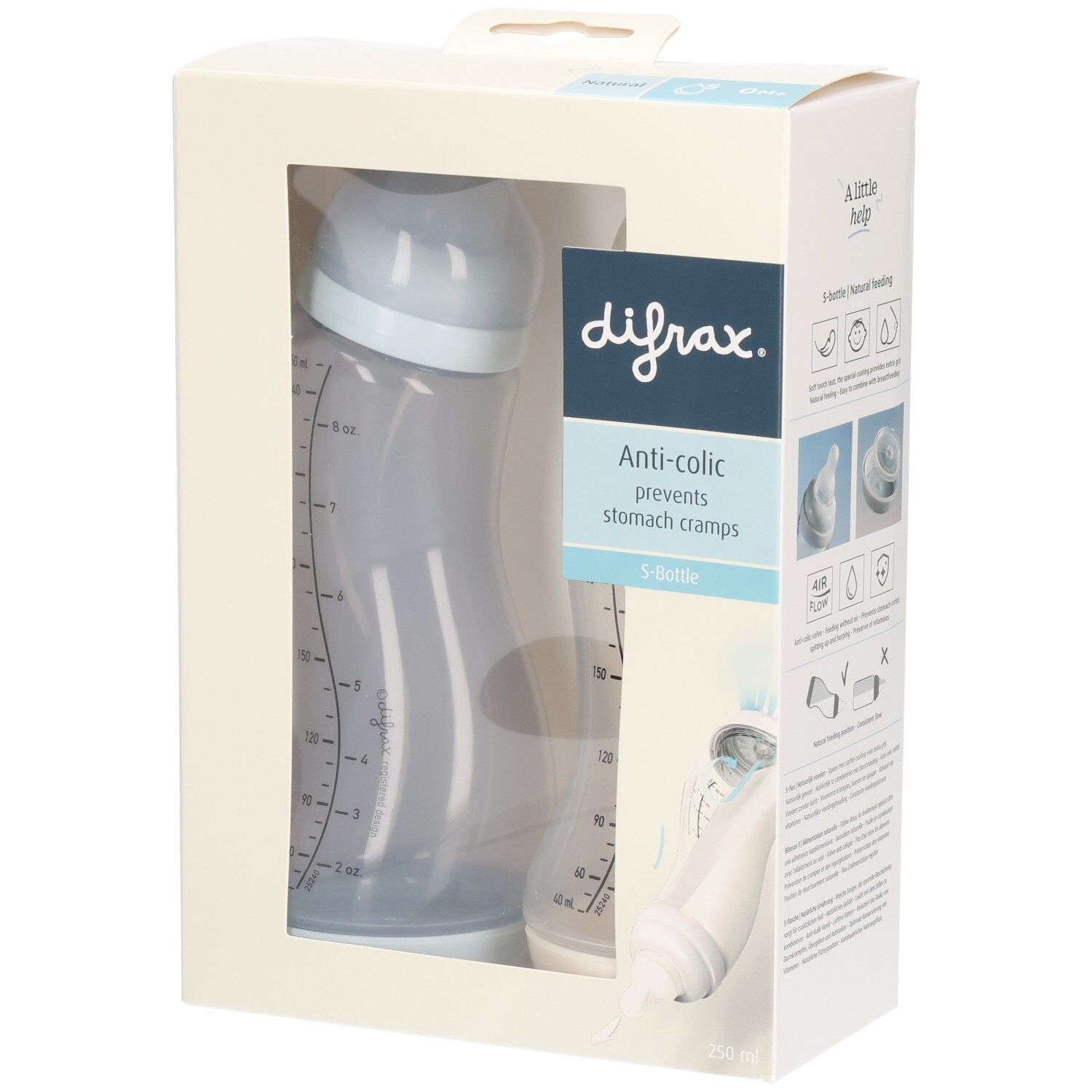 Difrax S-Fles Natural 250ml 2Pack Ice / Ivory 1st 1 St Babyflasche