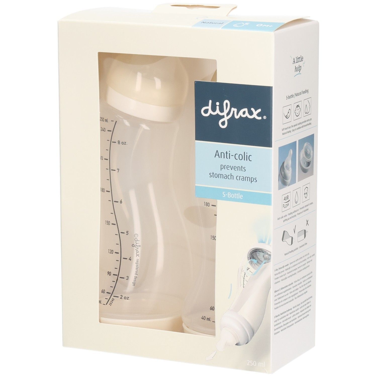 Difrax S-Fles Natural 250ml 2Pack Ivory / 1st 1 St Babyflasche