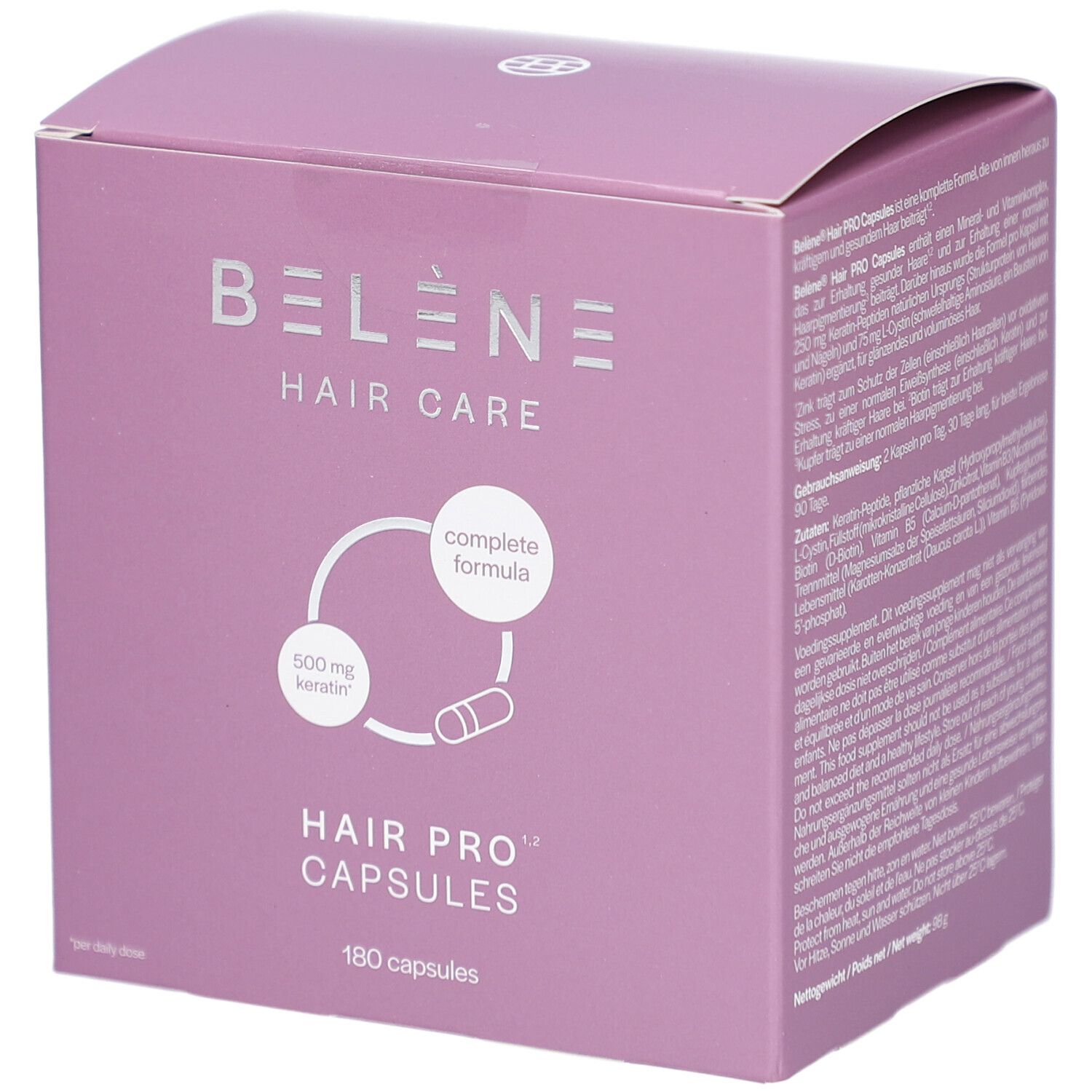 Belène Hair Pro | Sterk, Gezond & Glanzend Haar Keratine - Cystine Biotine 180 Harde capsules