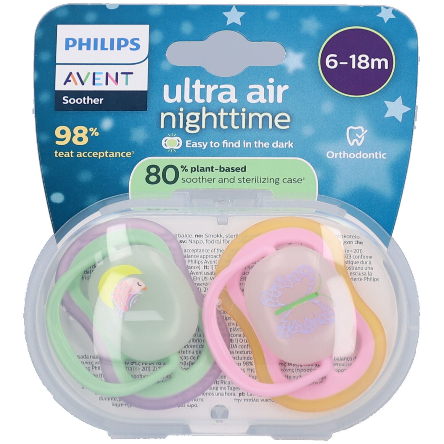 Philips Avent Schnuller +6m Air Night Vogel/Schmetterling