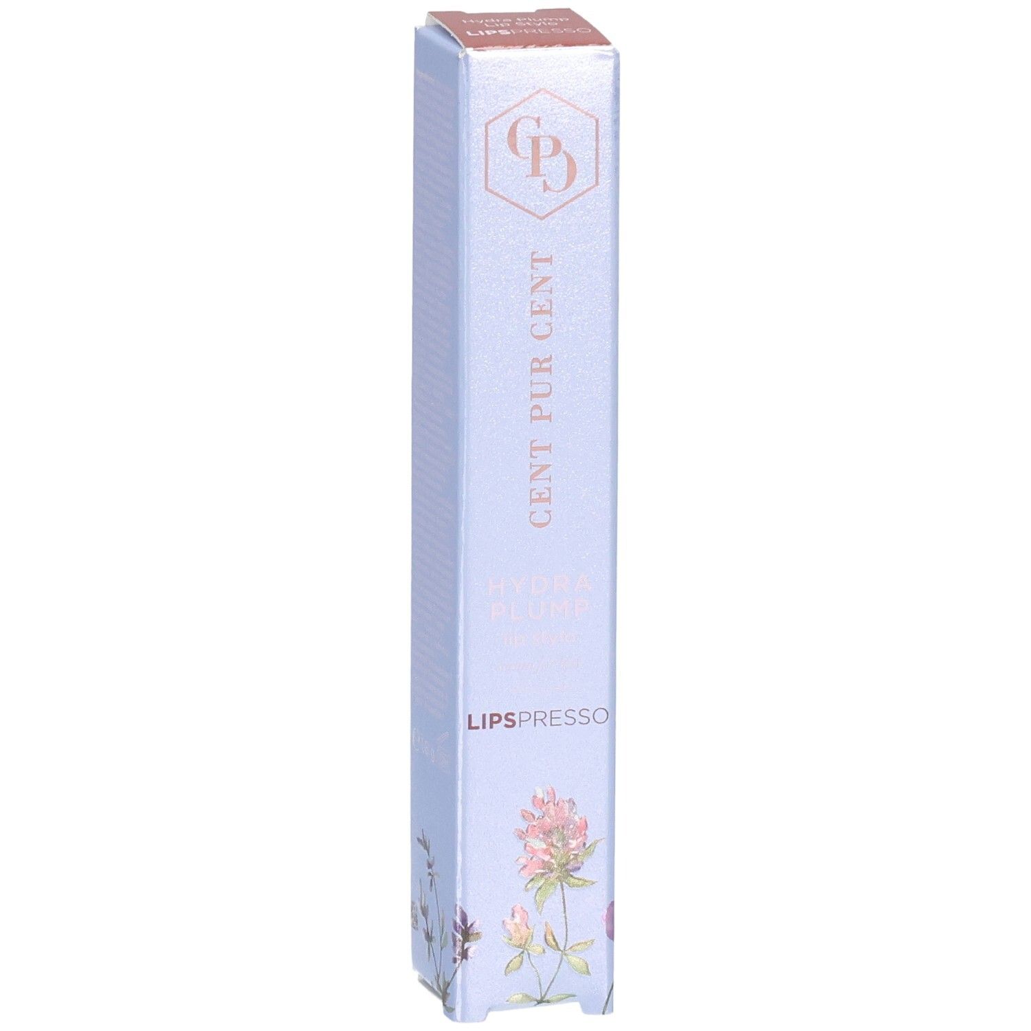 Verpackung für LIPSESSO mit floralem Muster und Logo.