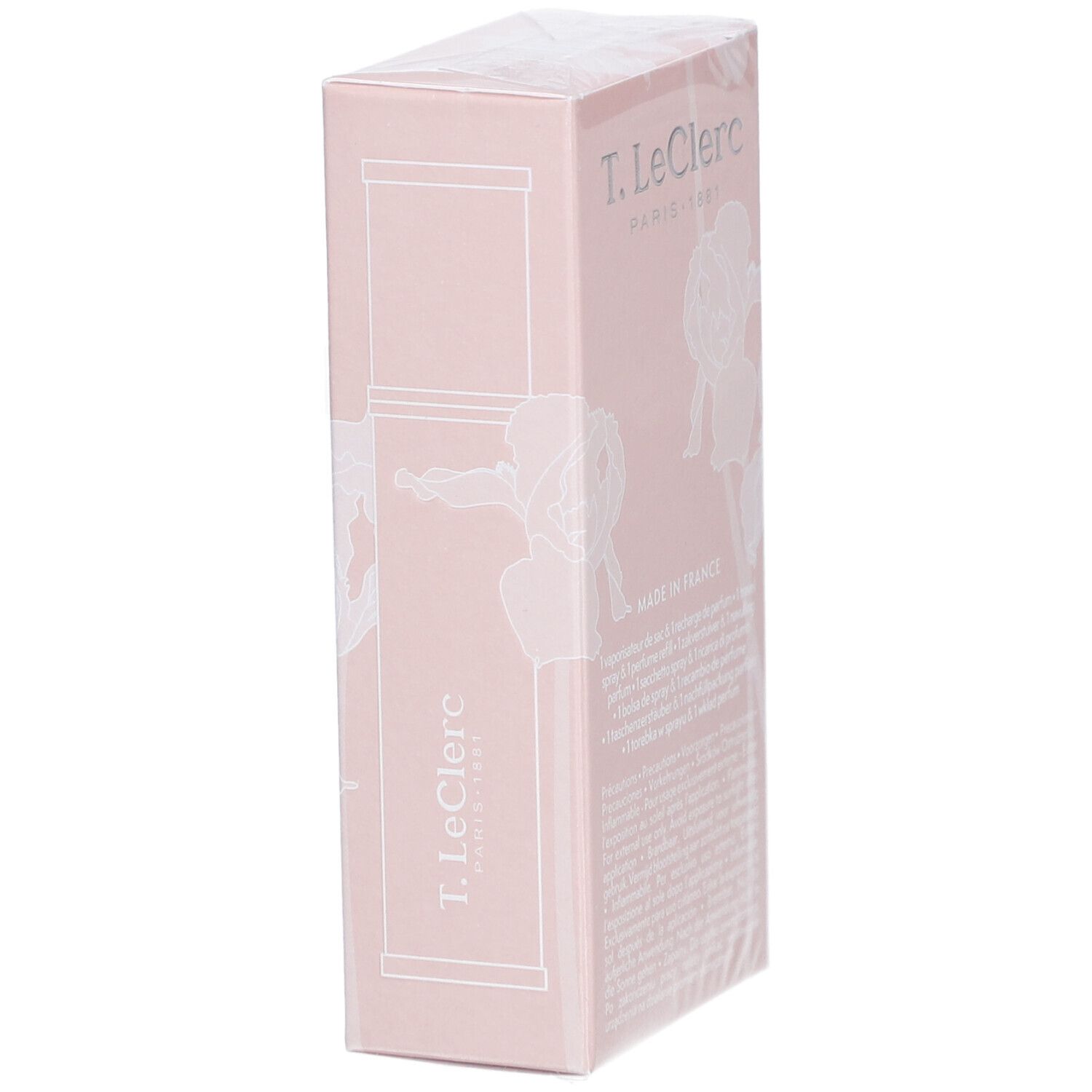 Rosa Kartonverpackung. Aufschrift: T. LeClerc. Rückseite: Made in France. Text. Verpackt in Folie.