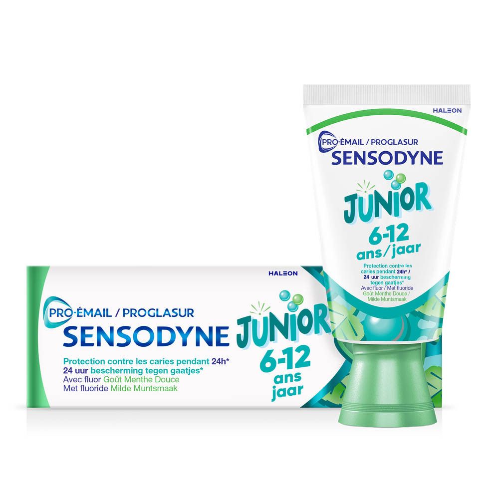 Sensodyne Proglasur Junior kindertandpasta met milde muntsmaak, 24uur bescherming tegen gaatjes 6-12 jaar