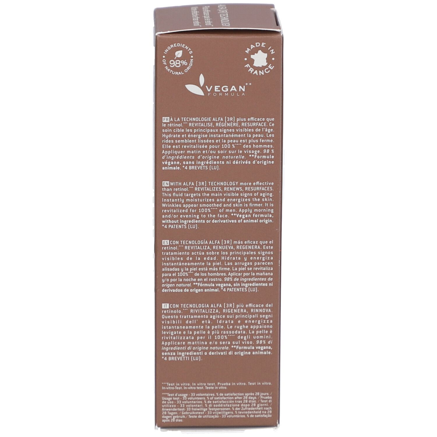 Nuxe Men Boost Faltschachtel mit Vorderseite, Produktname und Inhaltsangabe.