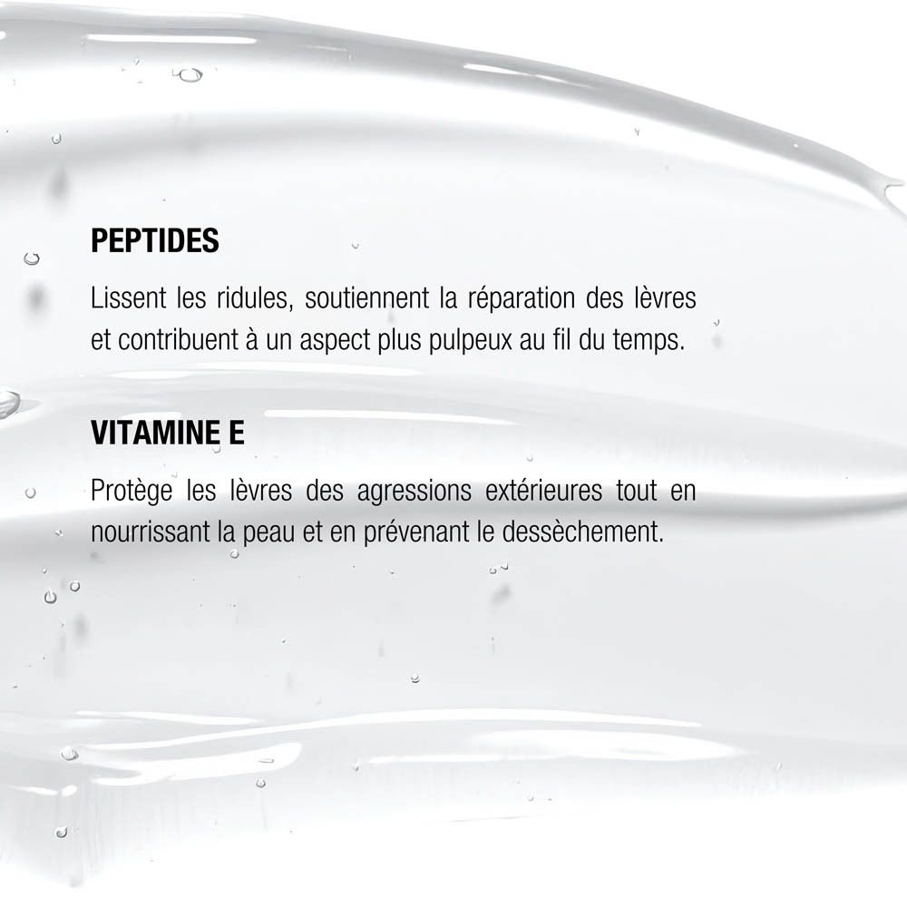 Texte sur les peptides et la vitamine E. Décrit l'effet sur les lèvres.