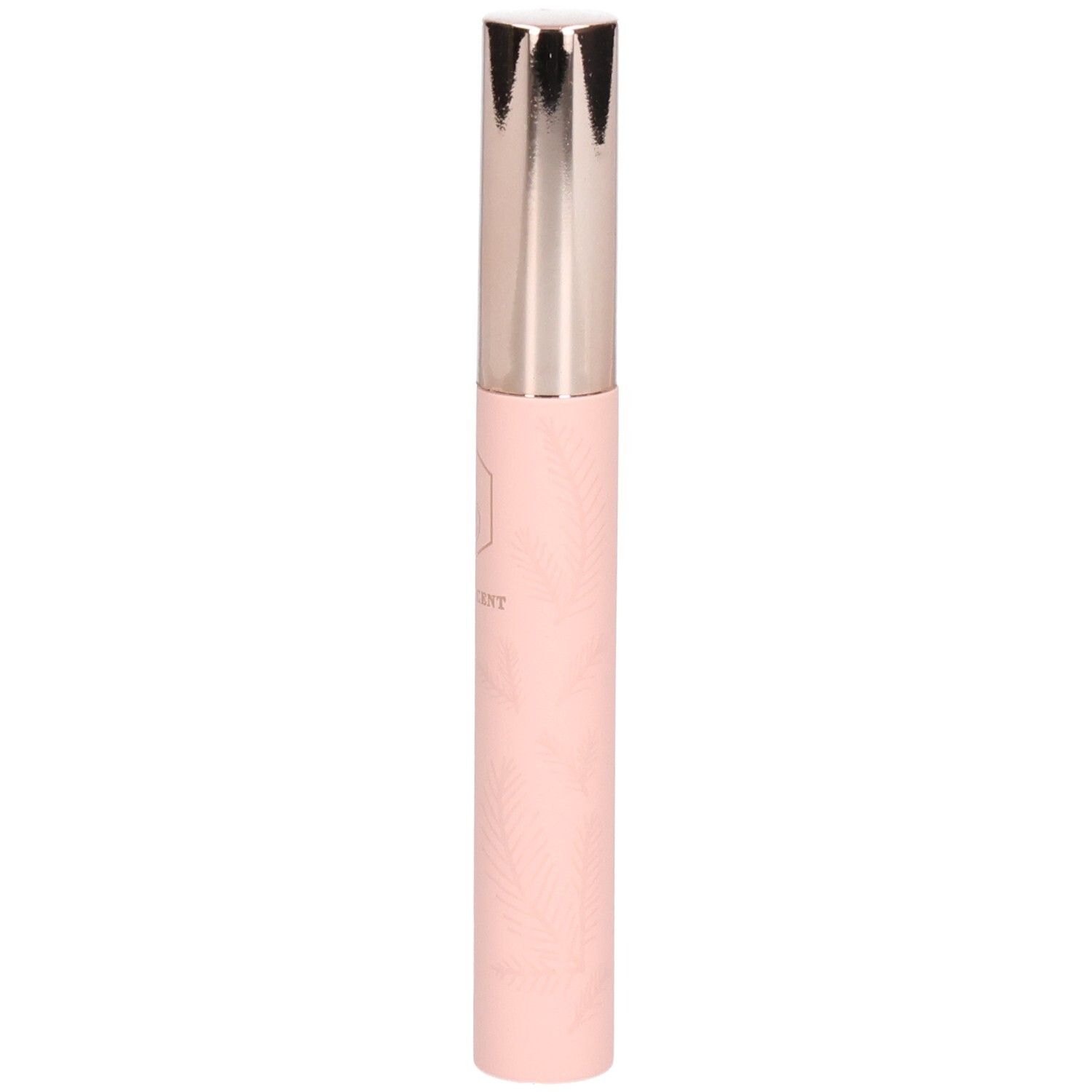Ein zylindrischer Behälter in Rosé mit silbernem, facettiertem Verschluss.