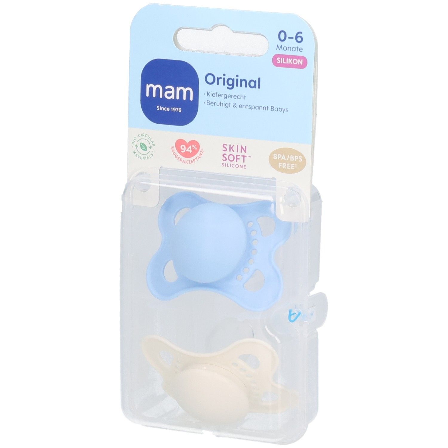 MAM Fopspeen Original Silicone - 0-6 Plain Blue 2 St Schnuller