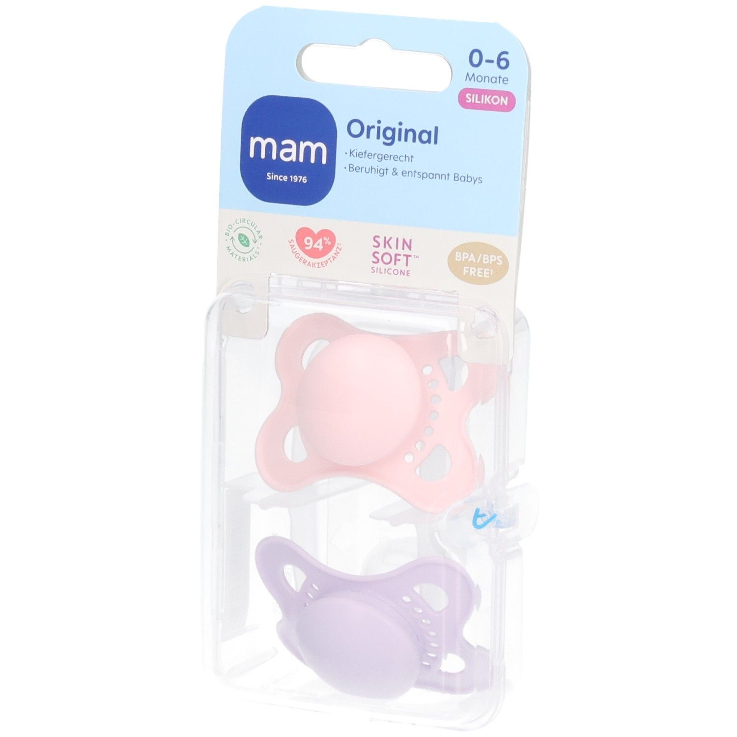 MAM Fopspeen Original Silicone - 0-6 Plain Pink 2 St Schnuller
