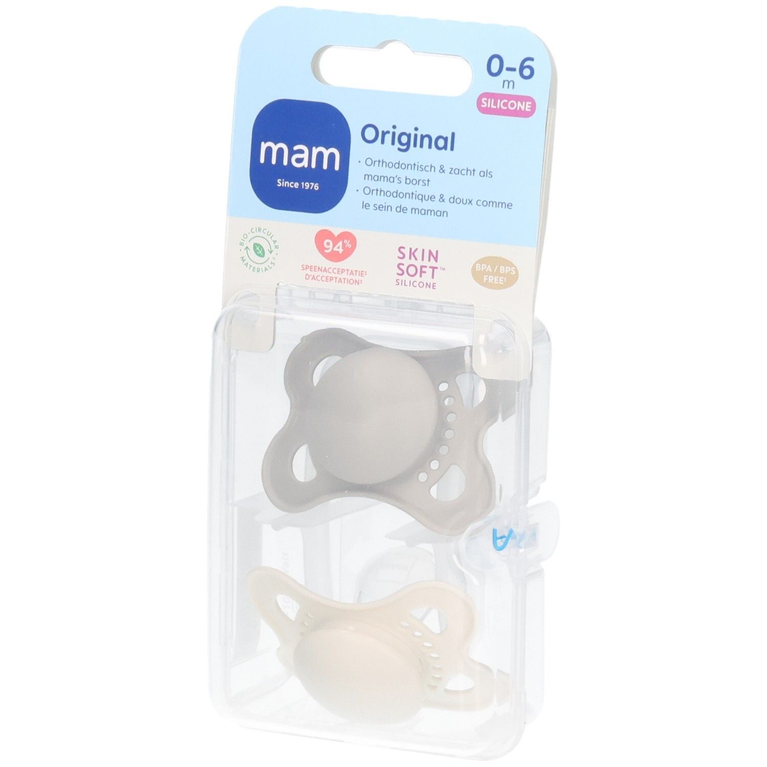 MAM Fopspeen Original Silicone - 0-6 Plain Unisex 2 St Schnuller