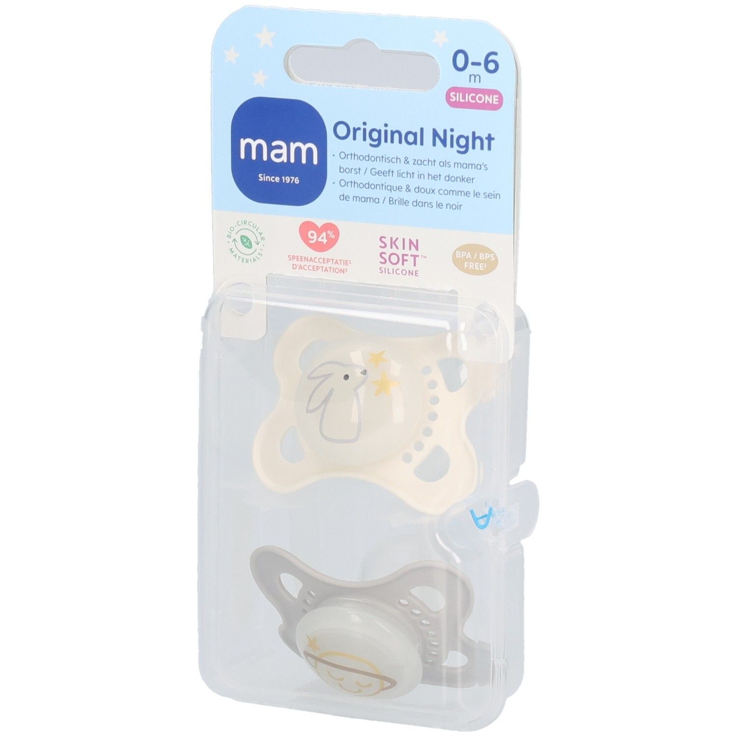 MAM Fopspeen Original Night Silicone - 0-6 Unisex 2 St Schnuller