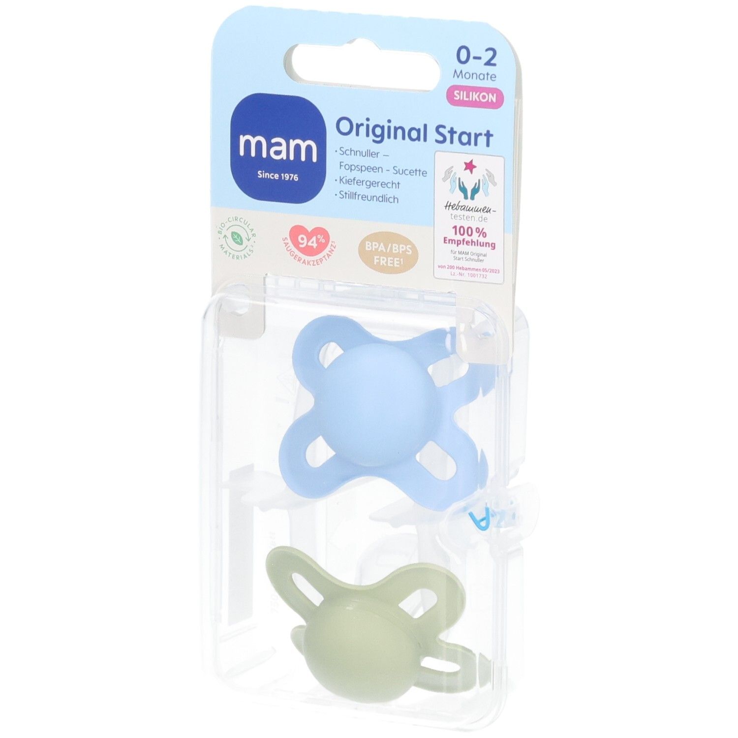MAM Original Start Silikon-Schnuller 0–2 Monate Blau/Grün