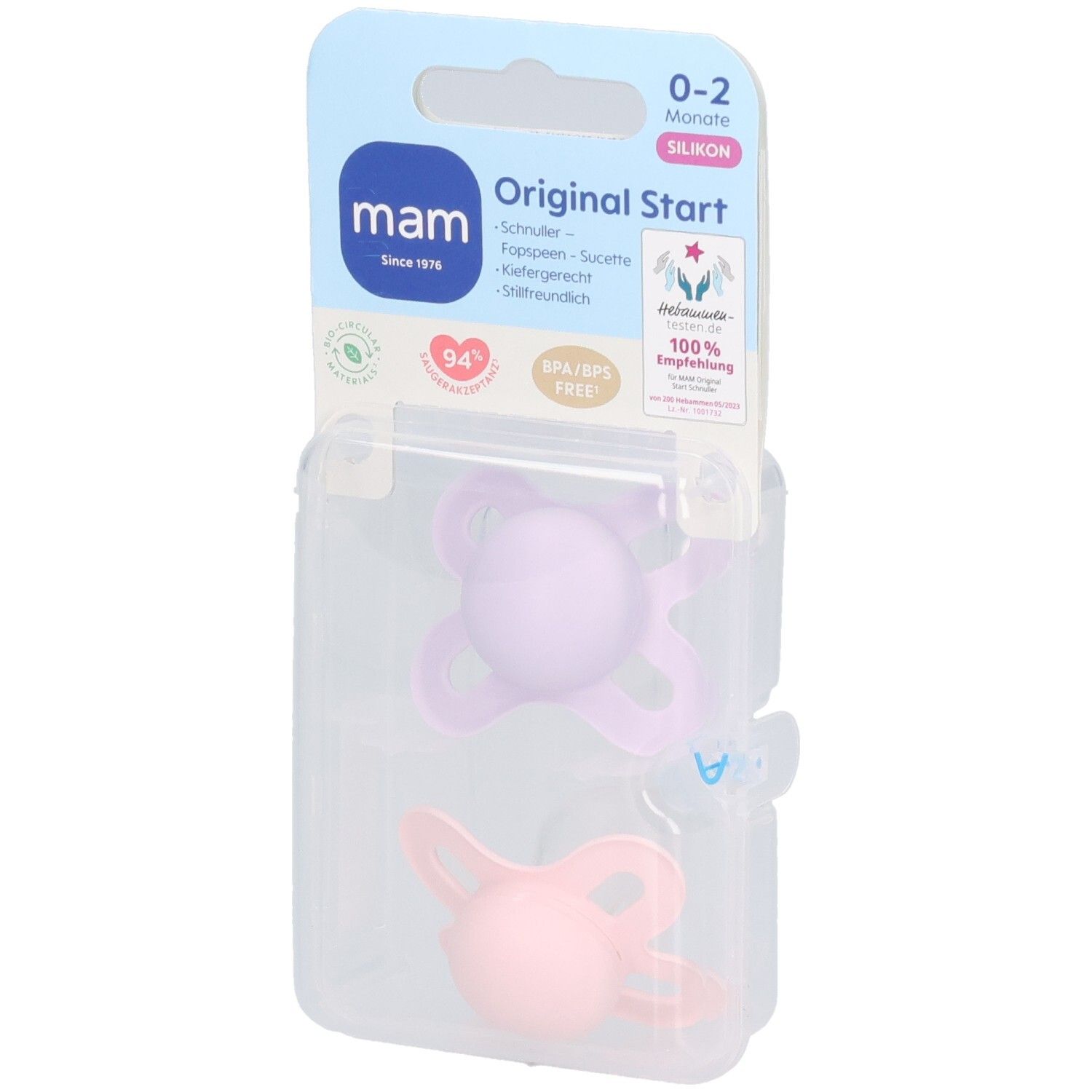 MAM Fopspeen Original Start Silicone - 0-2 Plain Pink 2 St Schnuller