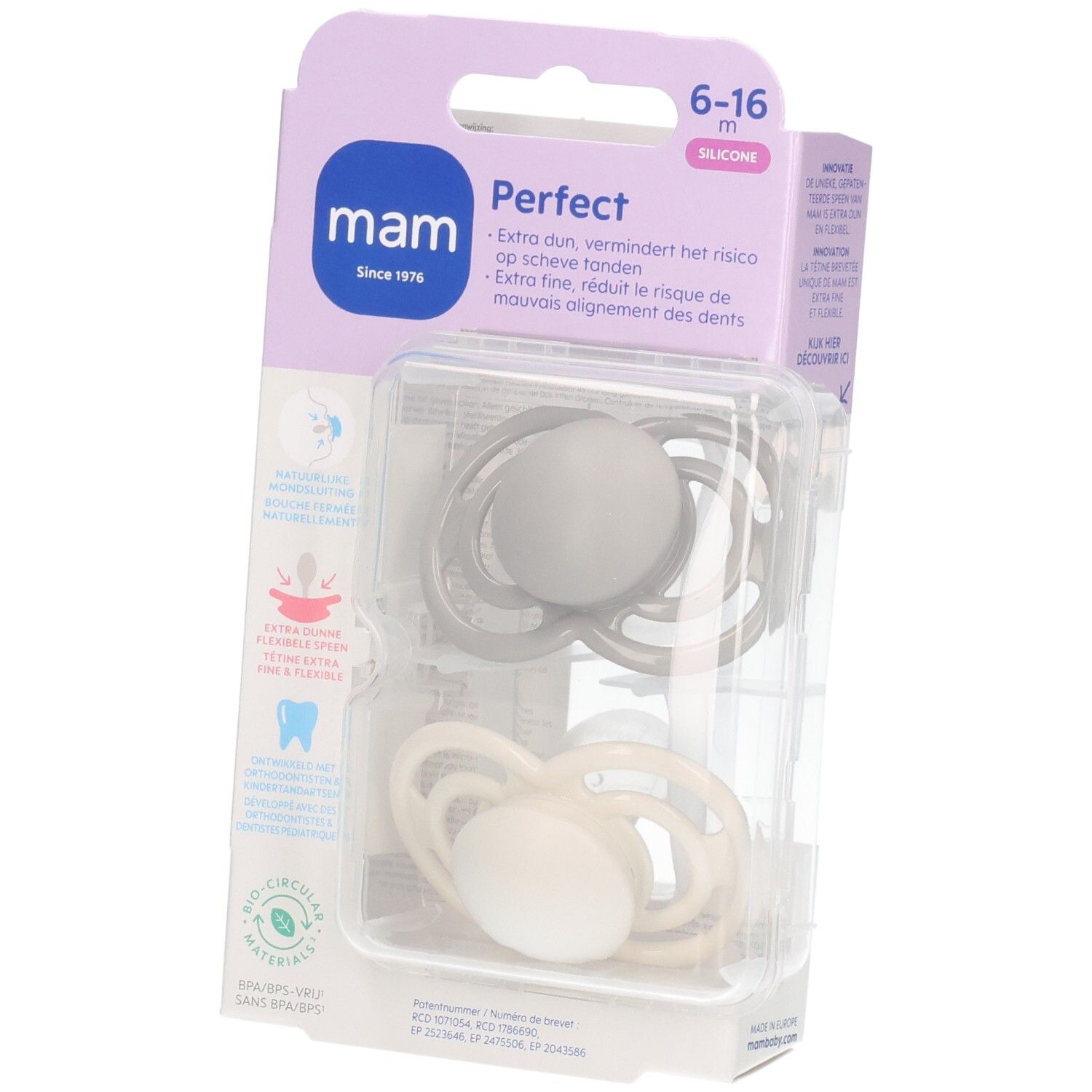 MAM Perfect Silikonschnuller 6–16 Monate Grau/Beige