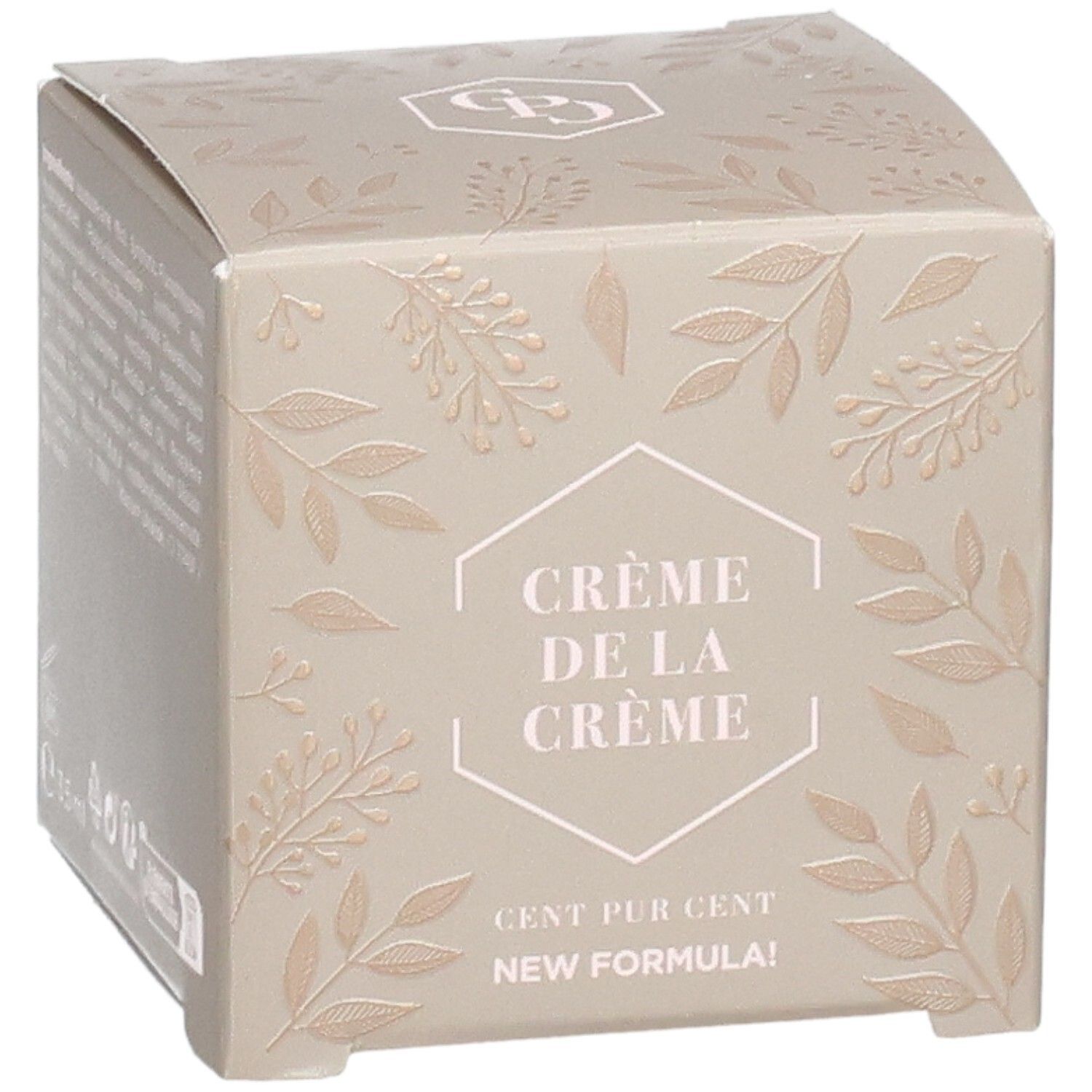 Emballage à motif floral, "Crème de la Crème" et "New Formula!".