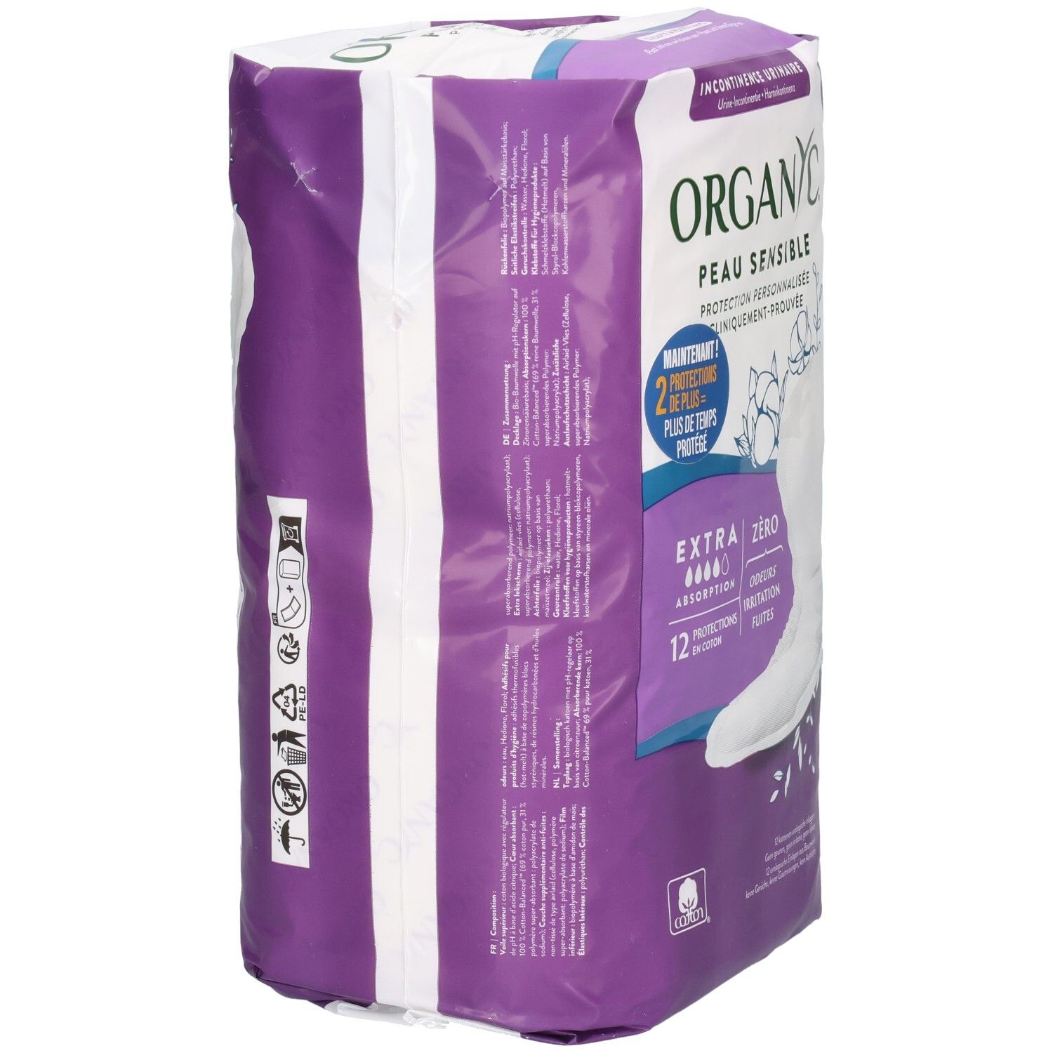 Organyc Protection Anti-Fuites Peau Sensible Extra 12 pc(s) Protections pour incontinence view 2