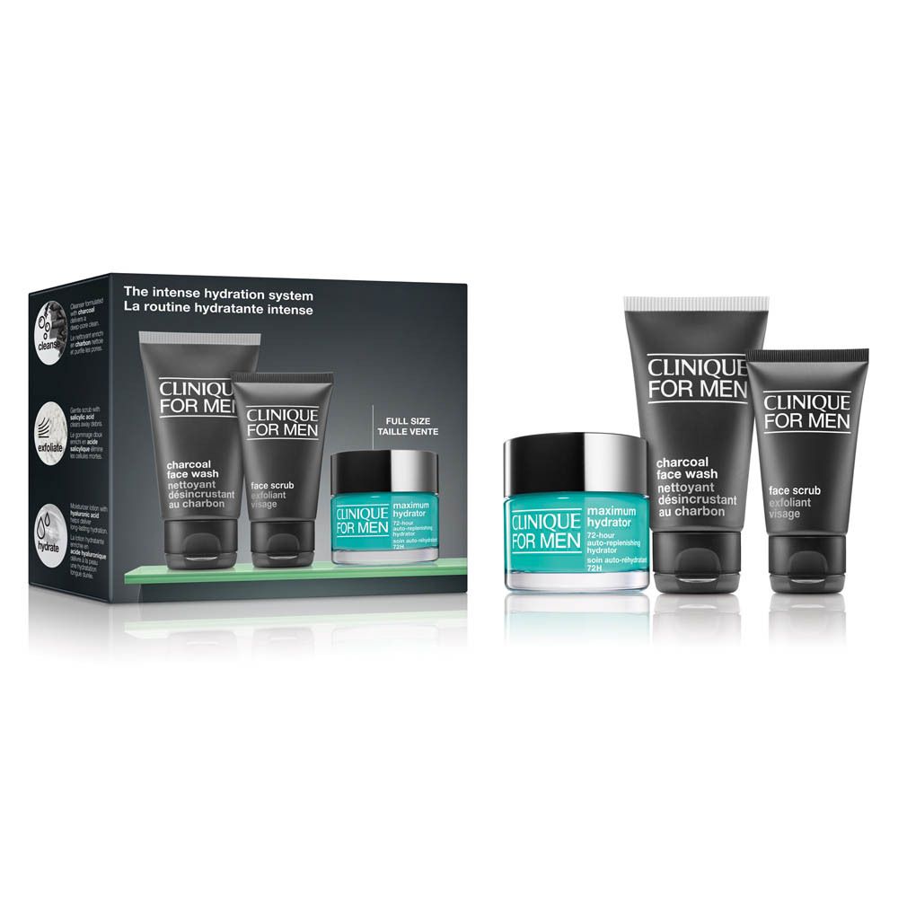 Clinique for Men Intensiv-Feuchtigkeitssystem-Set mit Gesichtsreiniger, Peeling und Feuchtigkeitscreme.