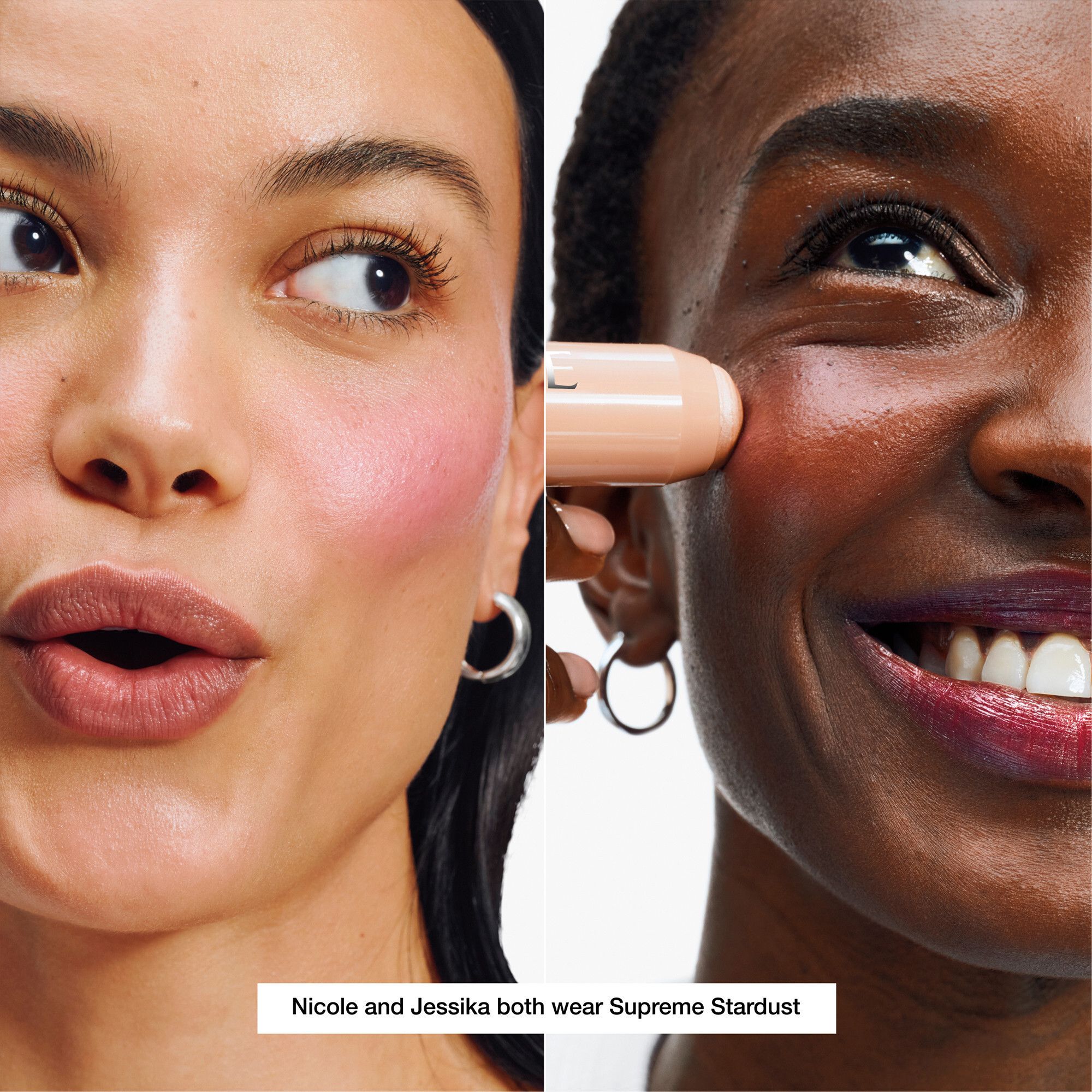 Zwei Gesichter mit Highlighter. Nicole und Jessika tragen Supreme Stardust.