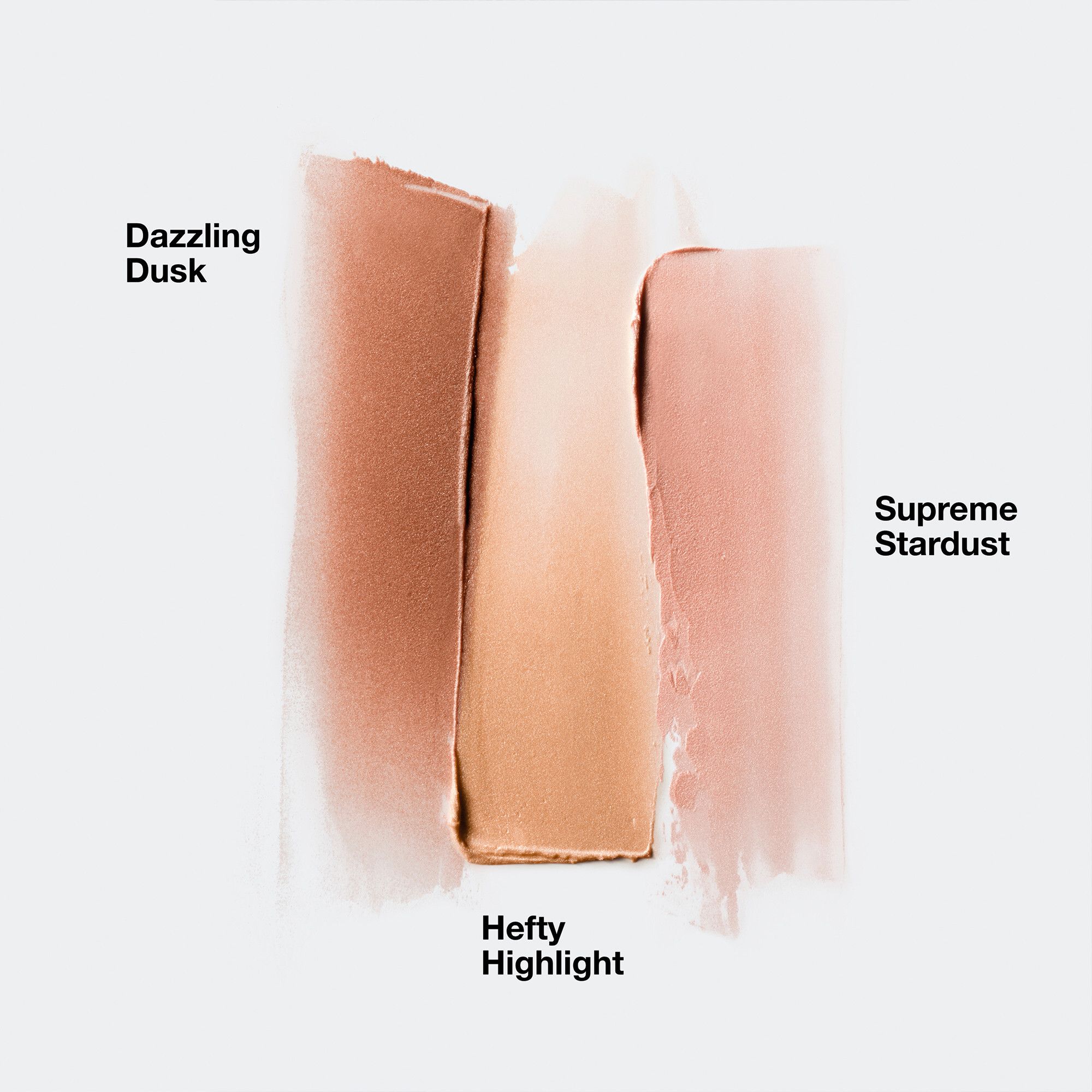 Highlighter-Farben. Dazzling Dusk, Hefty Highlight, Supreme Stardust. Aufgetragen.