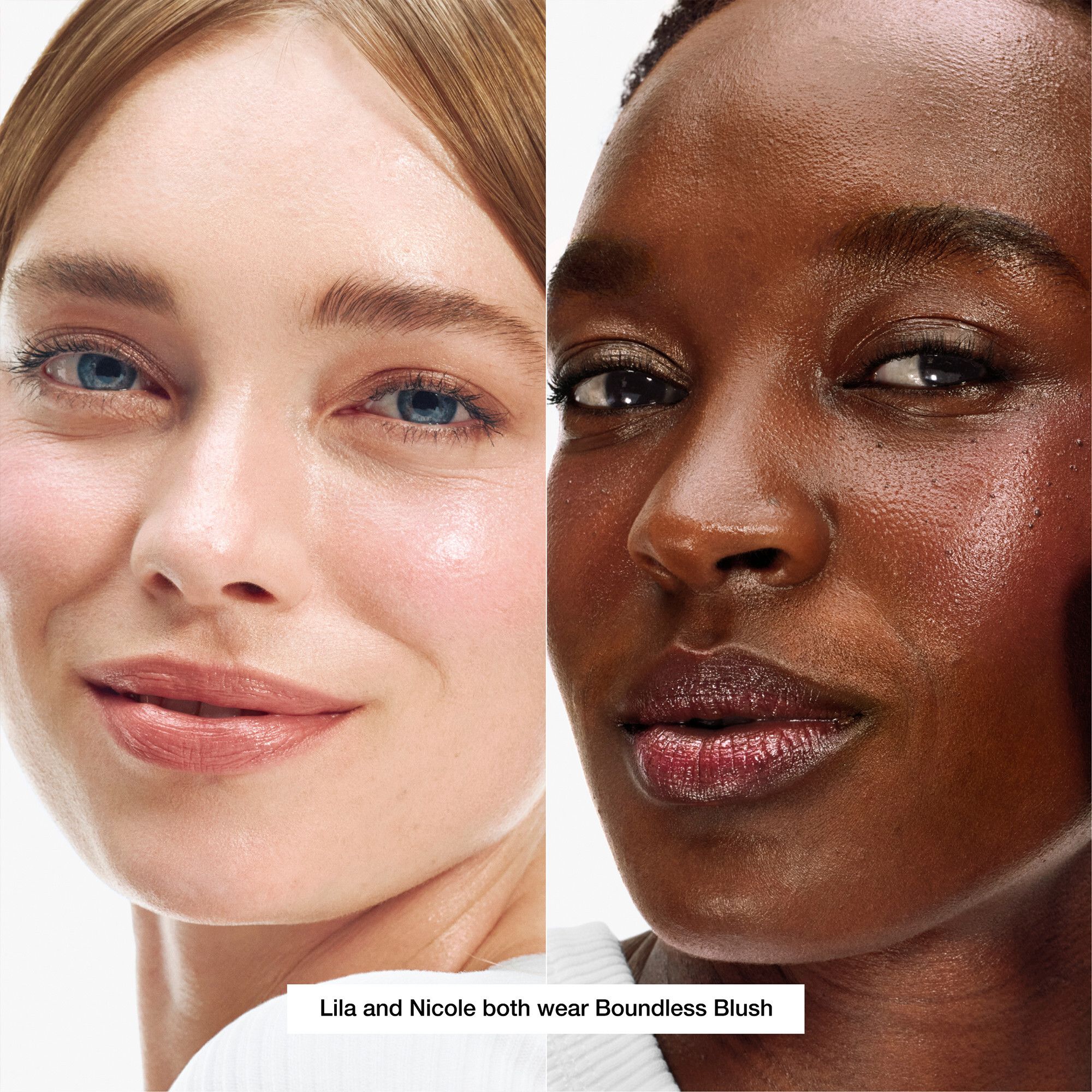 Zwei Frauen mit Boundless Blush. Text: Lila und Nicole tragen beide Boundless Blush.