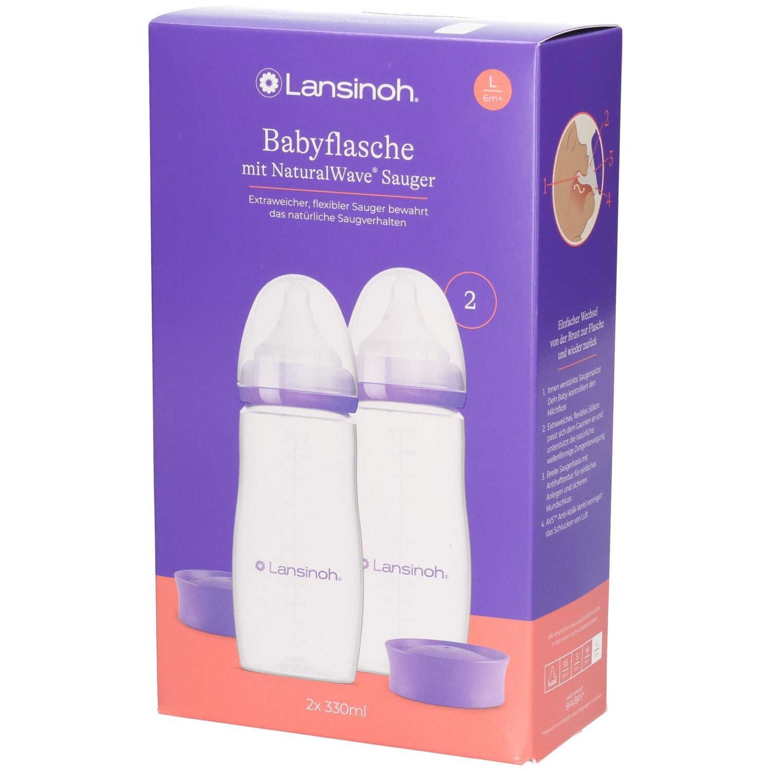 Lansinoh Biberons avec tétine NaturalWave® L – 6 mois et plus