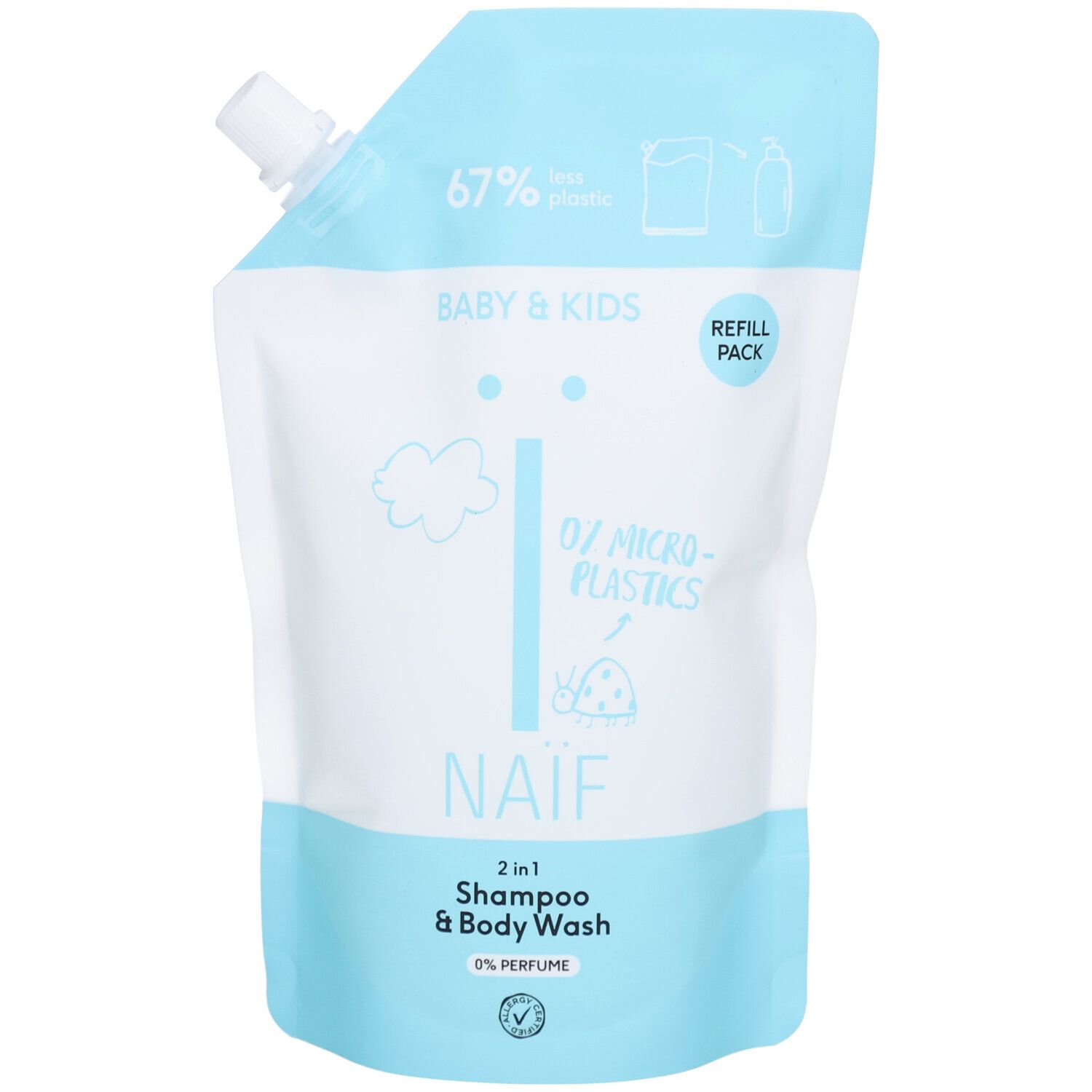 Naif Baby & Kids 2-in-1 Shampoo Body Wash Zonder Parfum Navulverpakking 500 ml