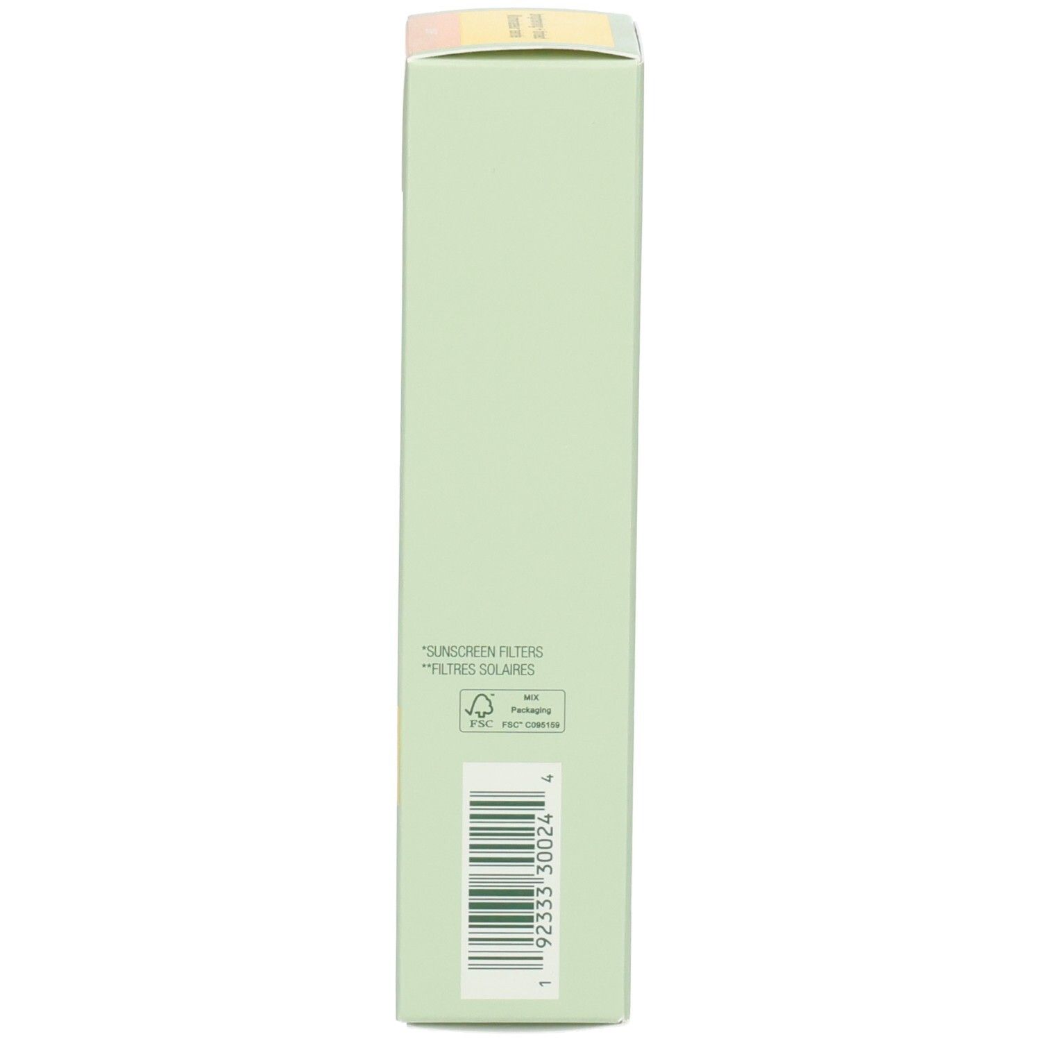 Rückseite einer Clinique UV Solutions Sonnenschutz-Verpackung mit Barcode.
