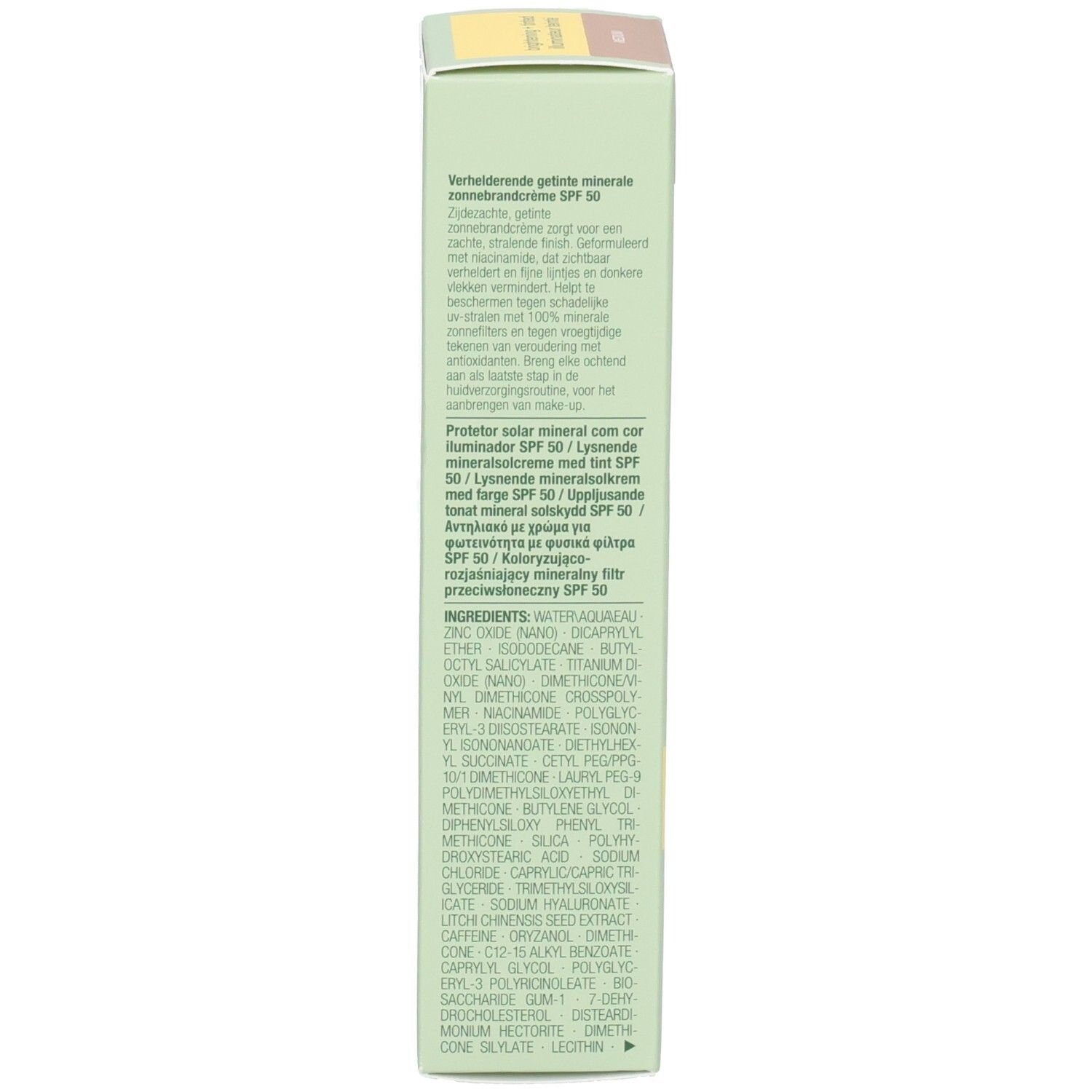 Seite der Clinique UV Solutions getönten Sonnencreme LSF 50 Verpackung.