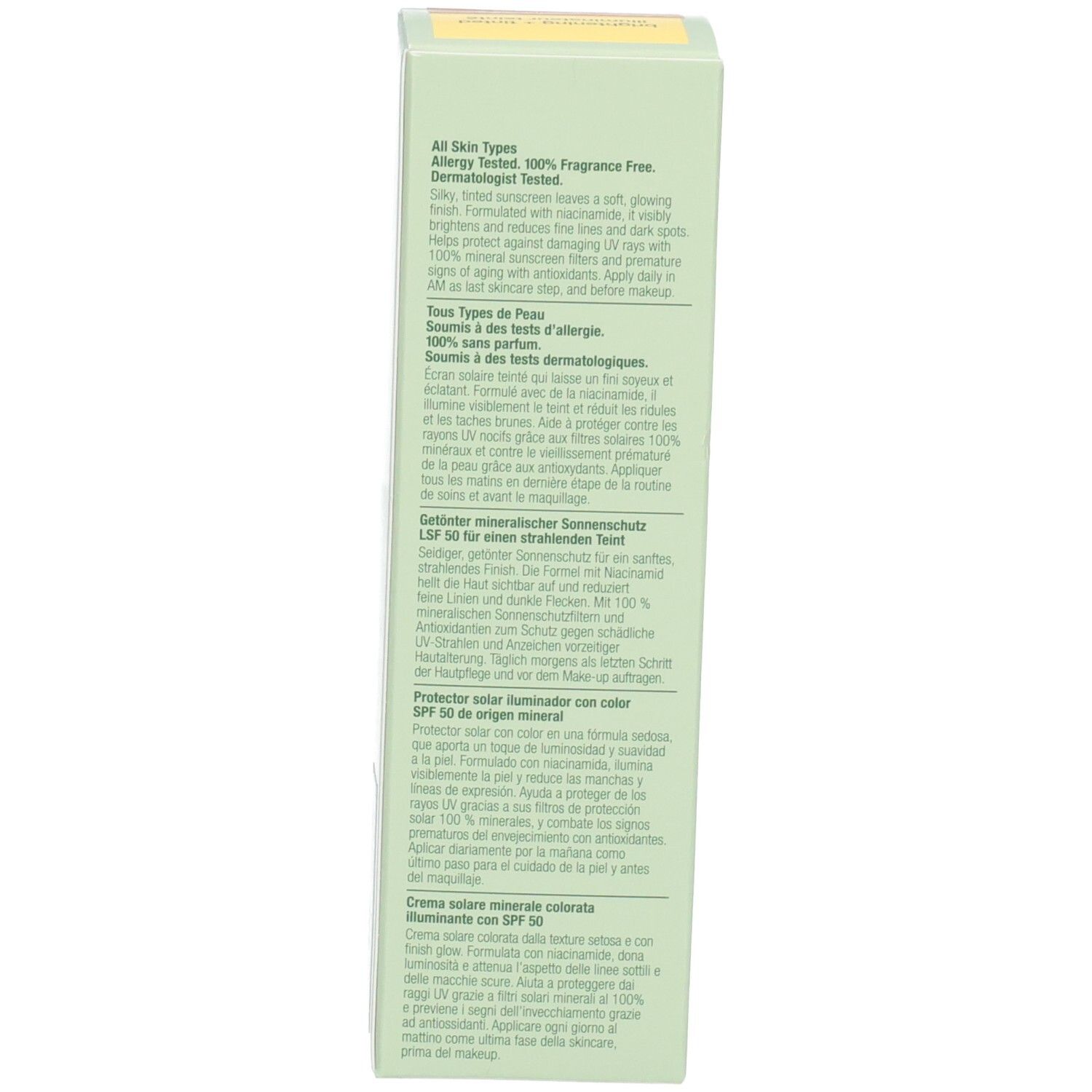 Seite der Clinique UV Solutions getönten Sonnencreme LSF 50 Verpackung.