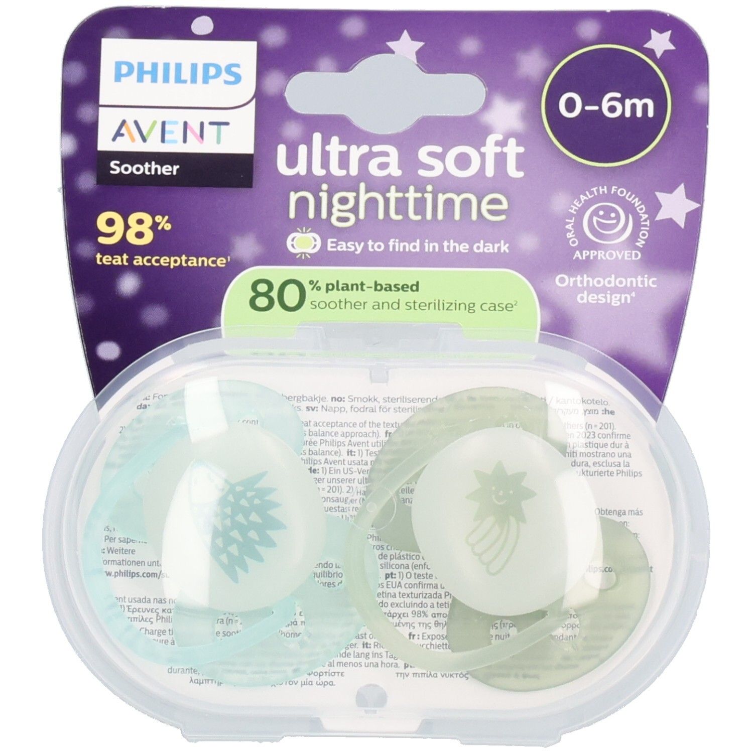 Philips Avent Fopspeen +0m Soft night groen/kaki 2 St Sauger