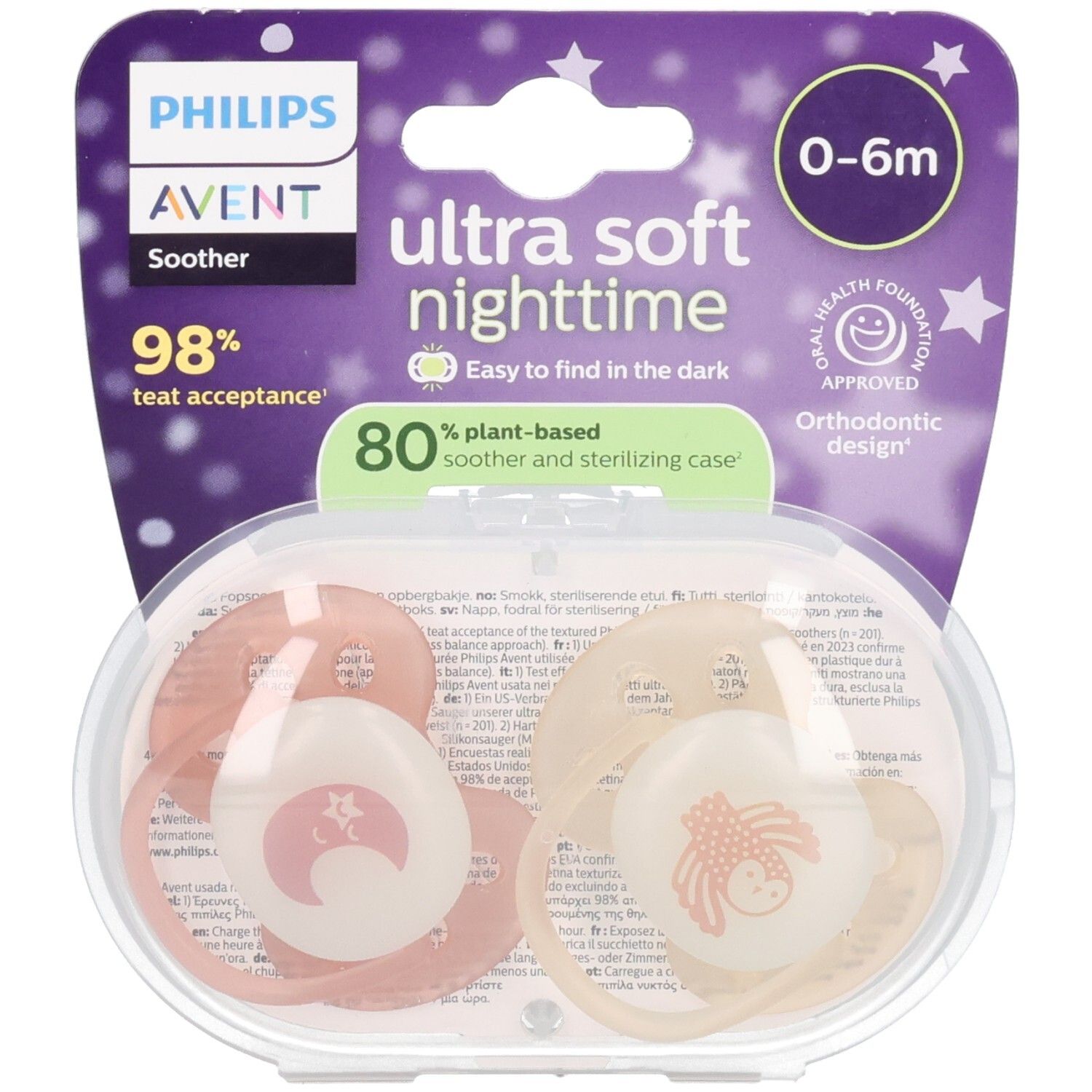 Philips Avent Fopspeen +0m Soft night terracotta/perzik 2 St Sauger