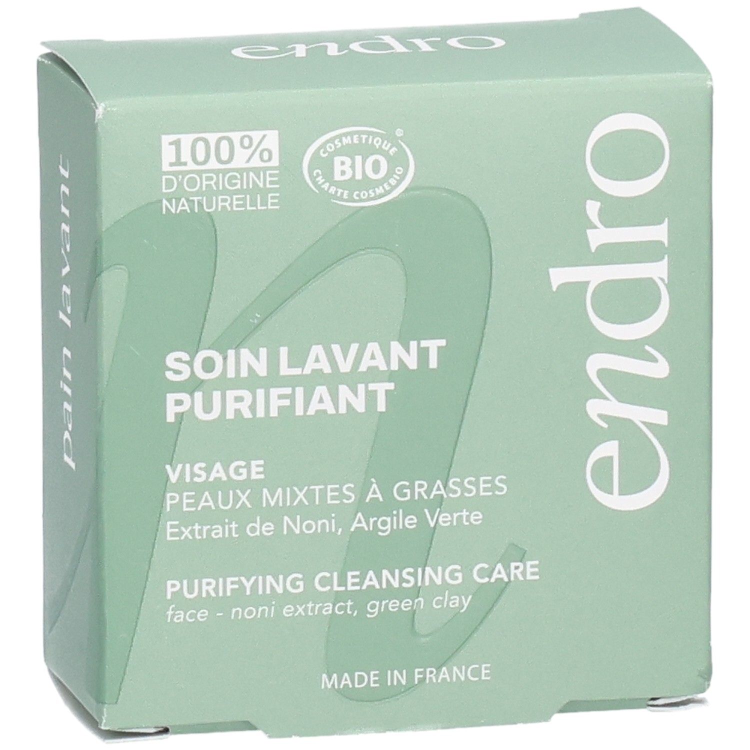 Endro Soin Lavant Purifiant Verpackung, schräge Ansicht mit Produktbezeichnung.