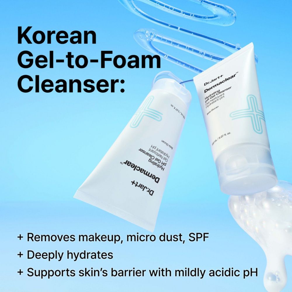 Dr. Jart+ Dermaclear Korean Gel-to-Foam Cleanser, entfernt Make-up und Schmutz.