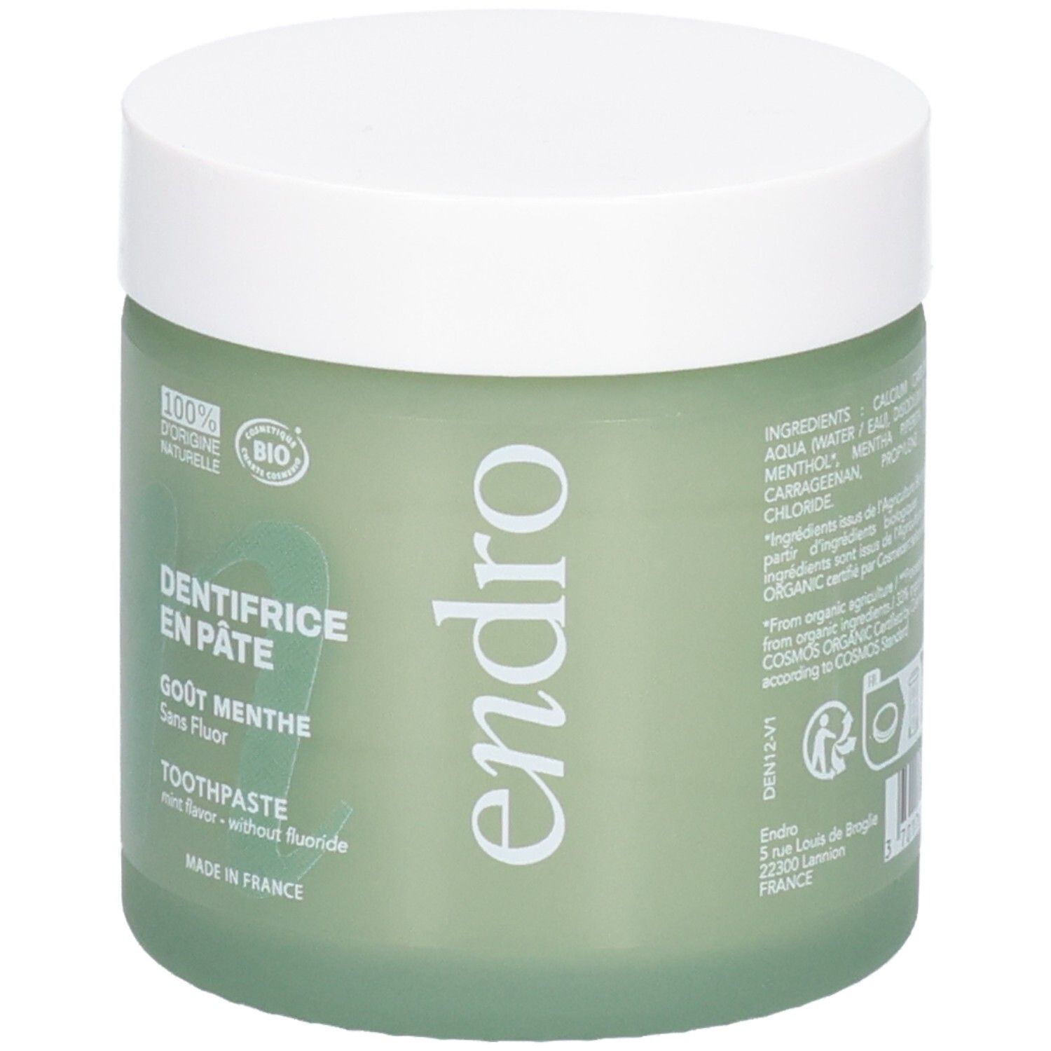 Endro Zahnpasta im Tiegel, Minzgeschmack, ohne Fluorid, 100% natürliche Bio-Zutaten.